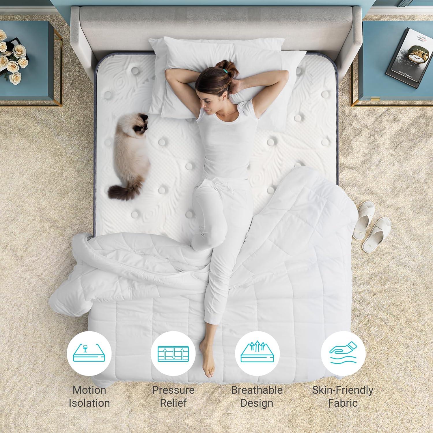 Serweet 12 Inch Memory Foam Hybrid Full Mattress - Heavier Coils for Durable Support - Pocket Innersprings for Motion Isolation - Pressure Relieving - Medium Firm - Made in Century-Old Factory