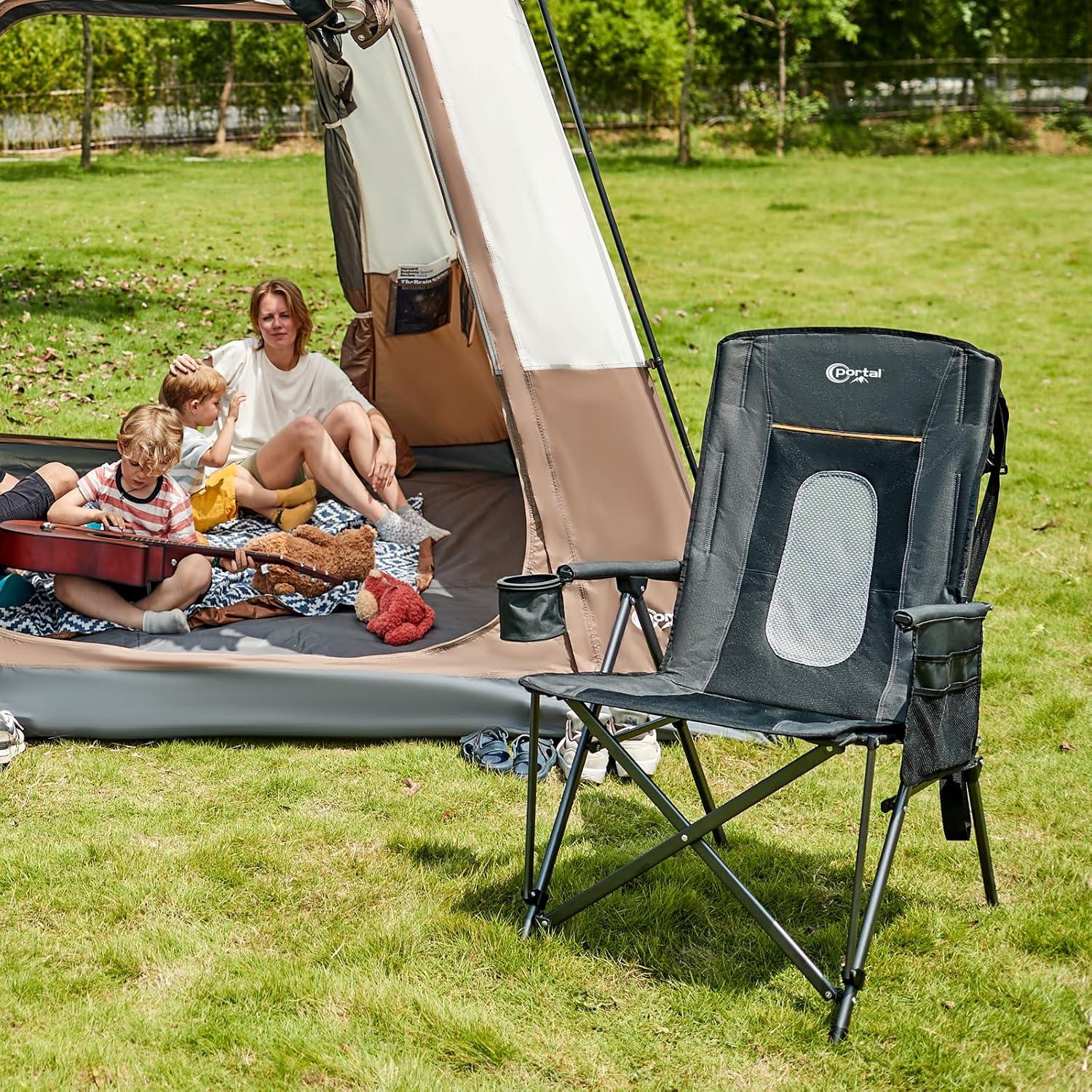 PORTAL Folding Camping Chair for Adults, Portable High Back Oversized Camp Chair for Outdoor, Supports 400 lbs,Black