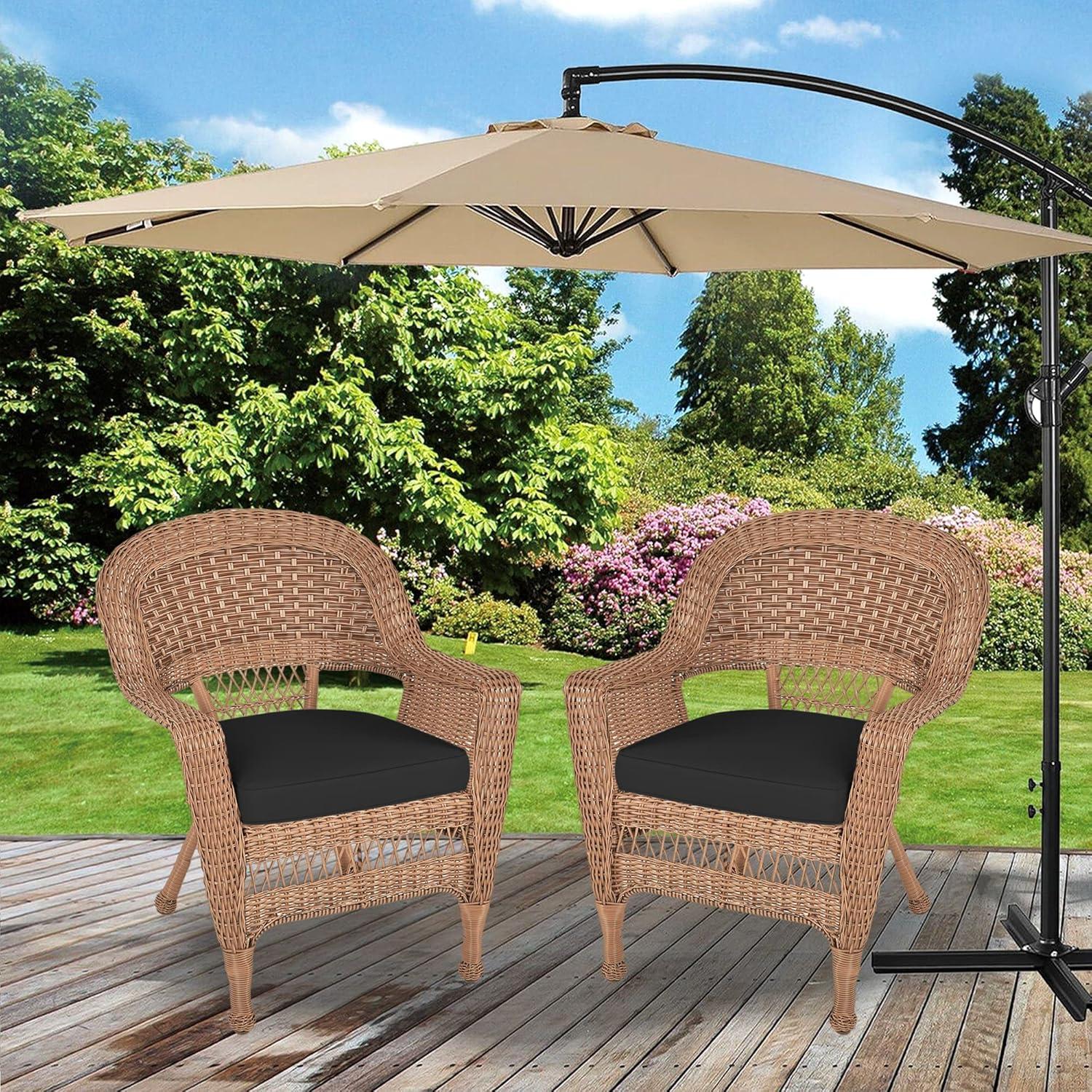 Jeco Wicker Chair in Espresso with Black Cushion (Set of 2)