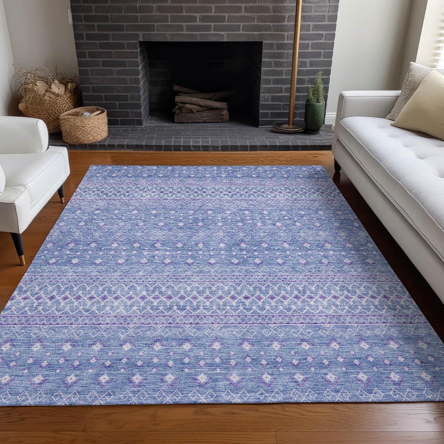 Sky Blue Synthetic Flat Woven 8' x 10' Bohemian Rug