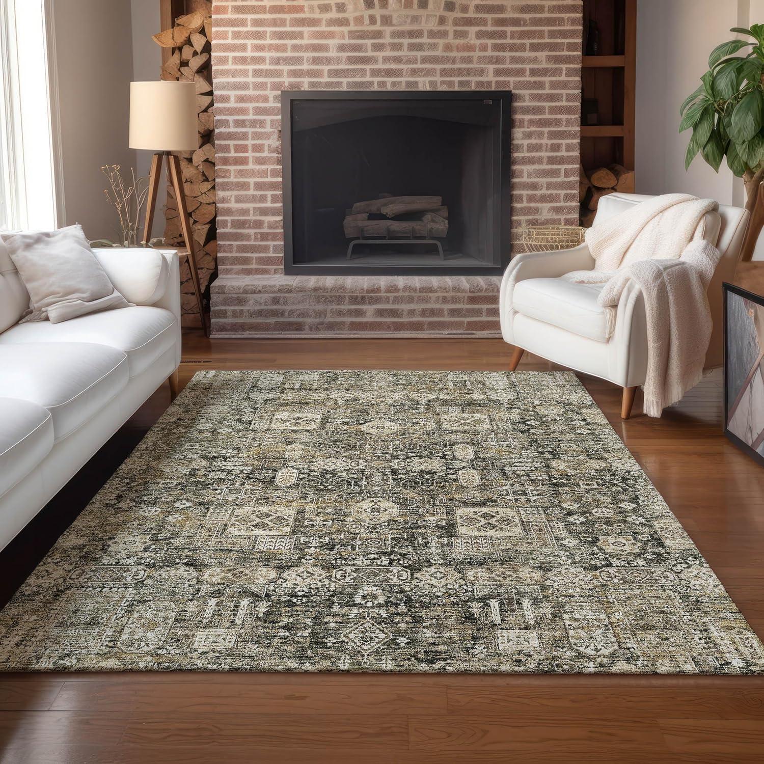 Coffee Flat Woven Synthetic Rectangular Washable Rug