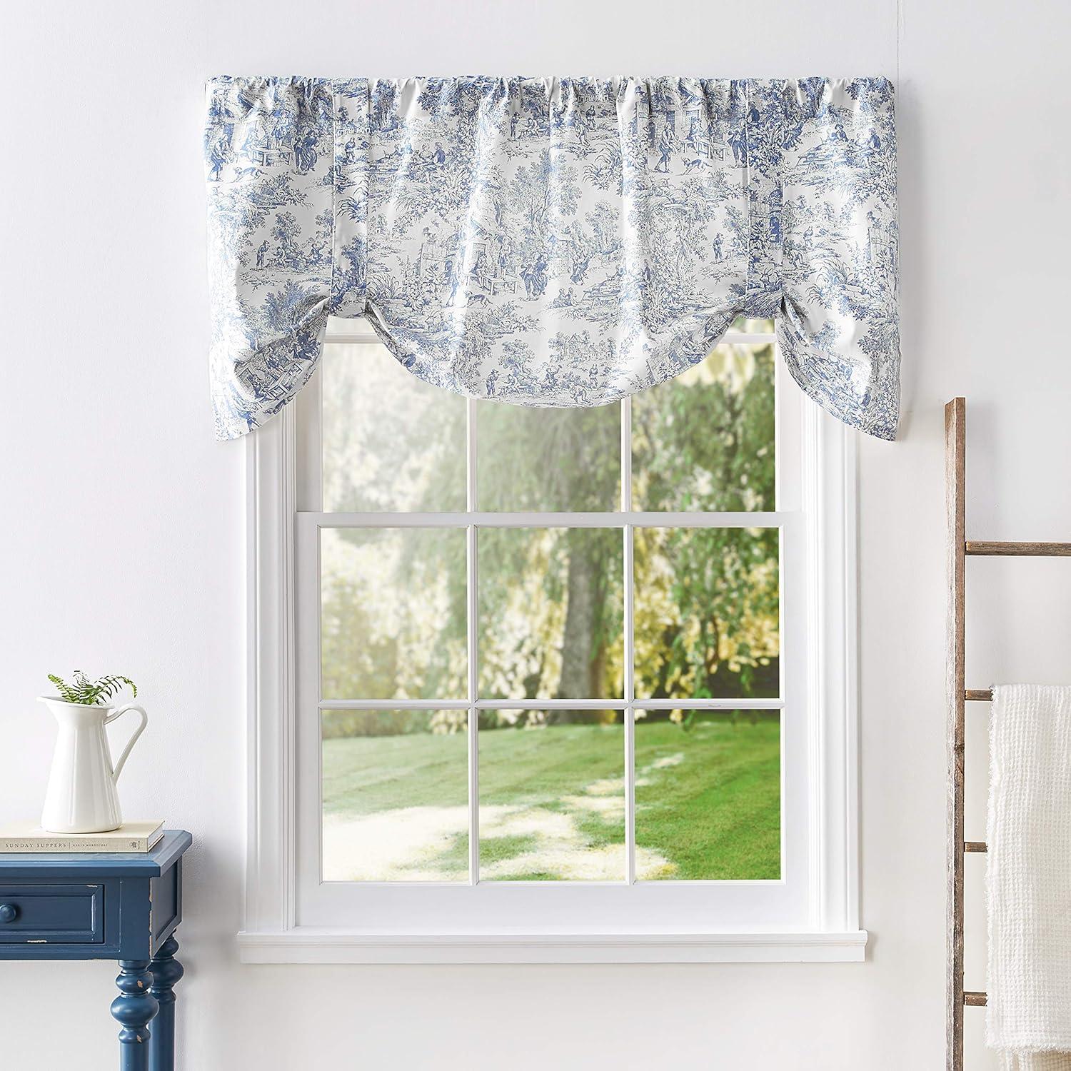 Victoria Park Toile Tie-Up Valence Window Curtain, Blue