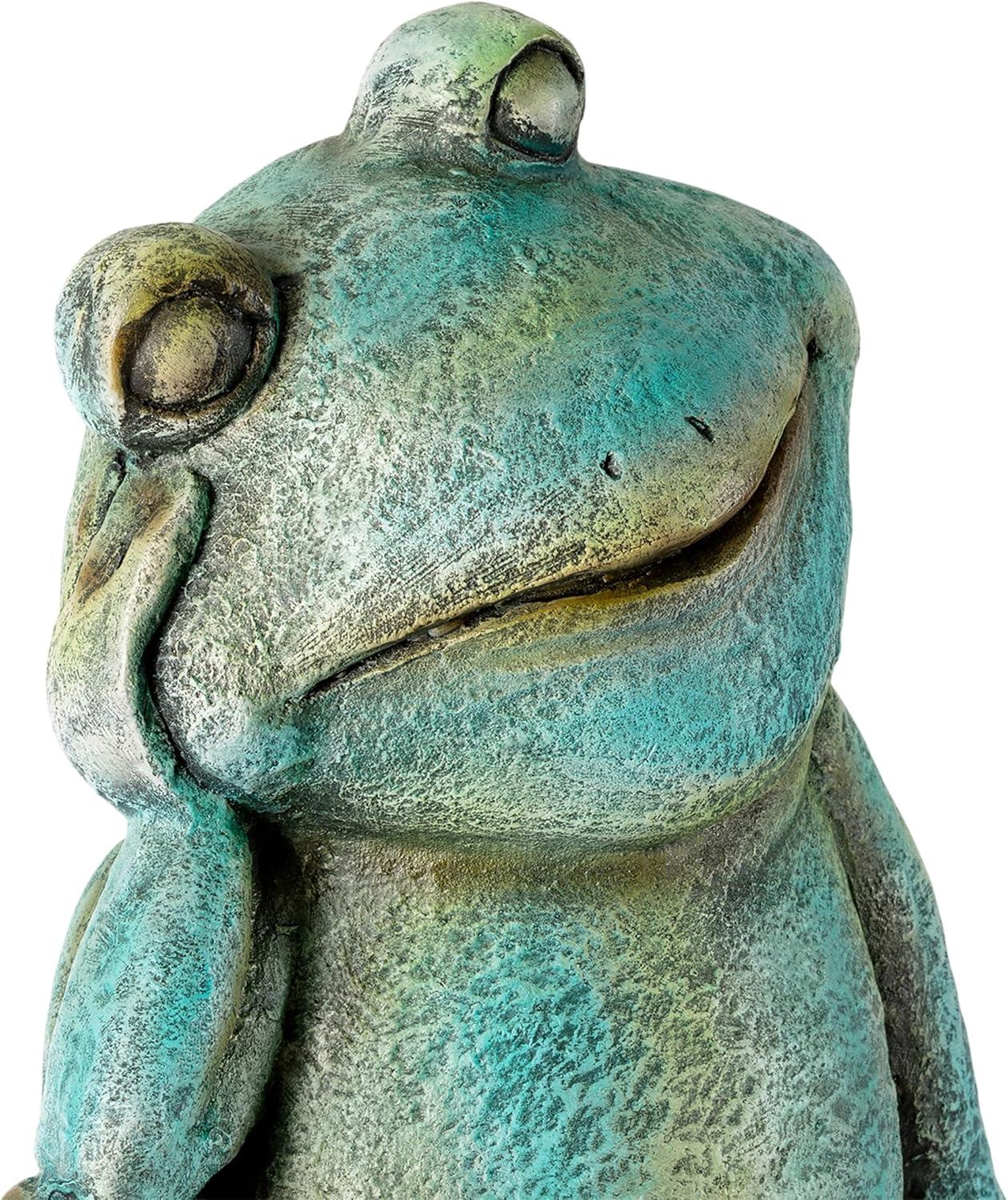 15" Magnesium Oxide Pensive Frog Statue - Alpine Corporation: Garden Decor, Zen722 Collection