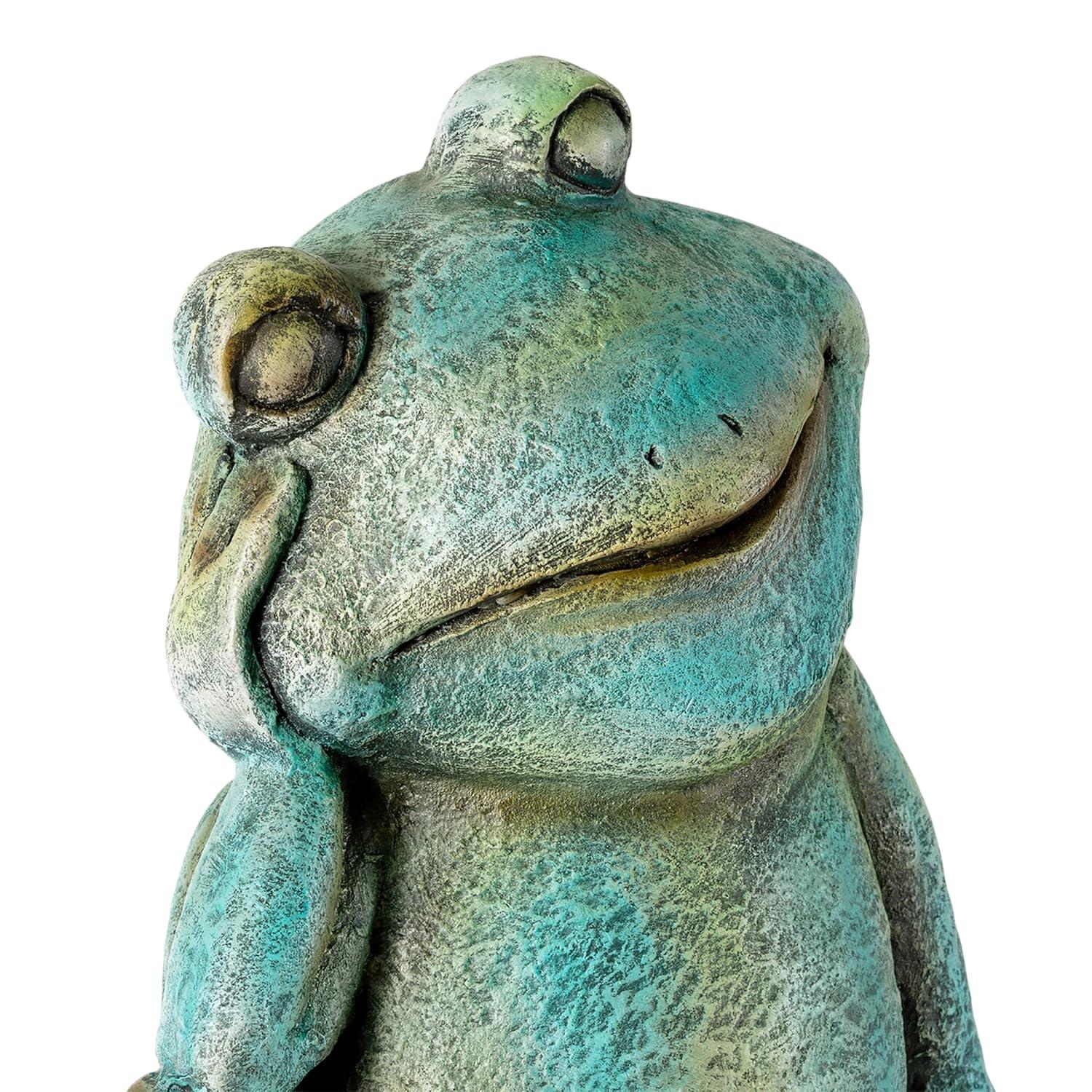 15" Magnesium Oxide Pensive Frog Statue - Alpine Corporation: Garden Decor, Zen722 Collection