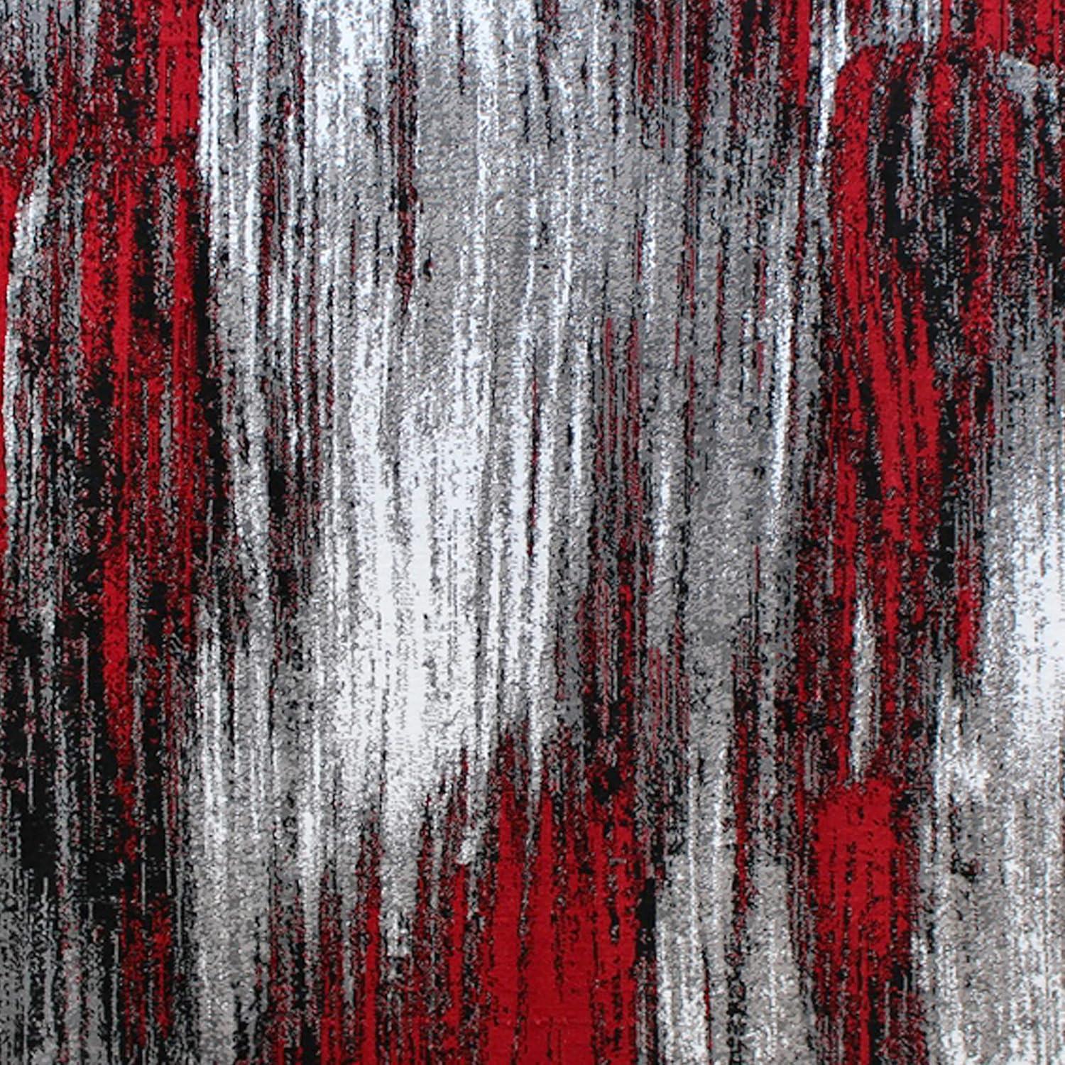 Red and Gray Abstract 6' x 9' Synthetic Area Rug