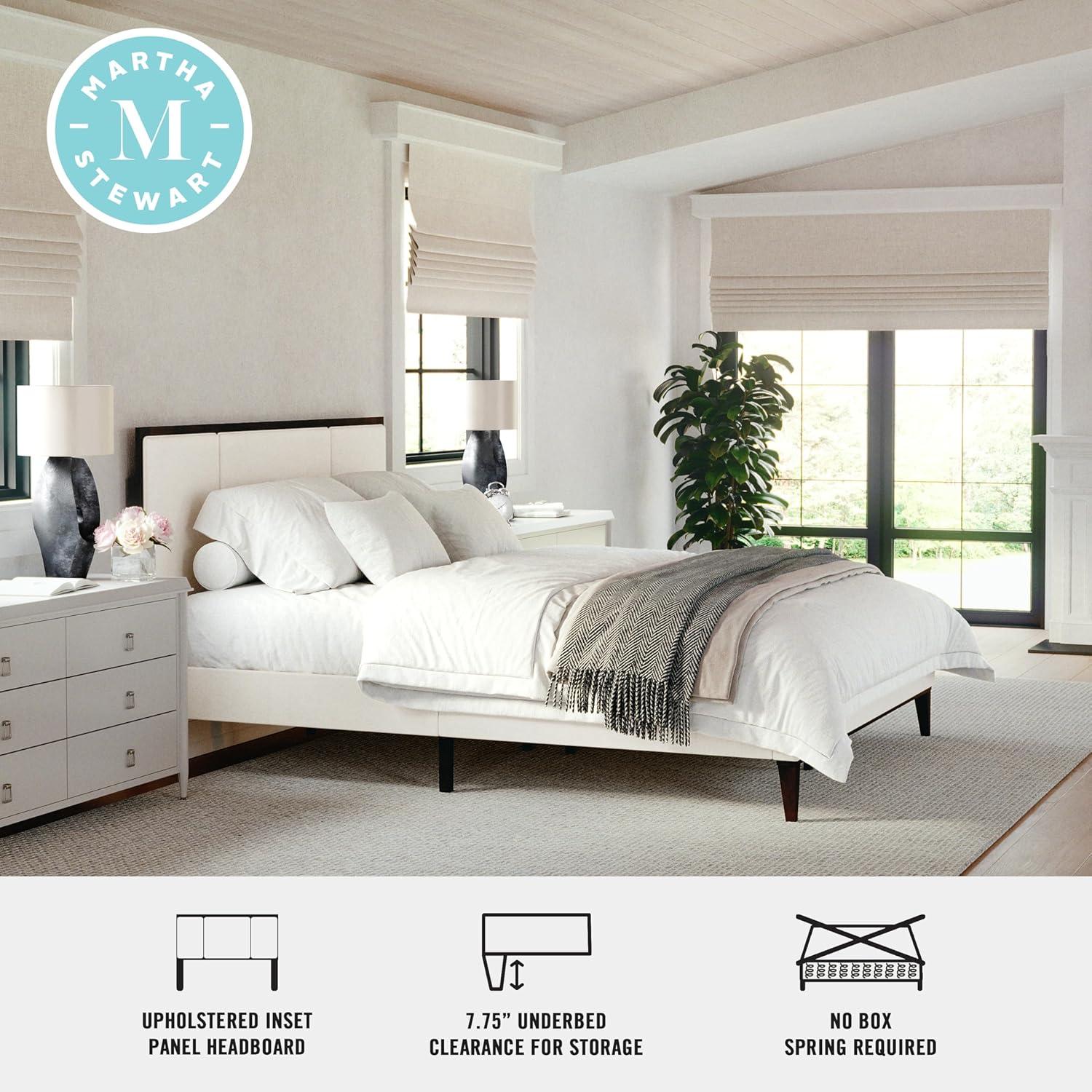 Martha Stewart Jett Wooden Platform Bed With Upholstered Base And Triple Inset Headboard