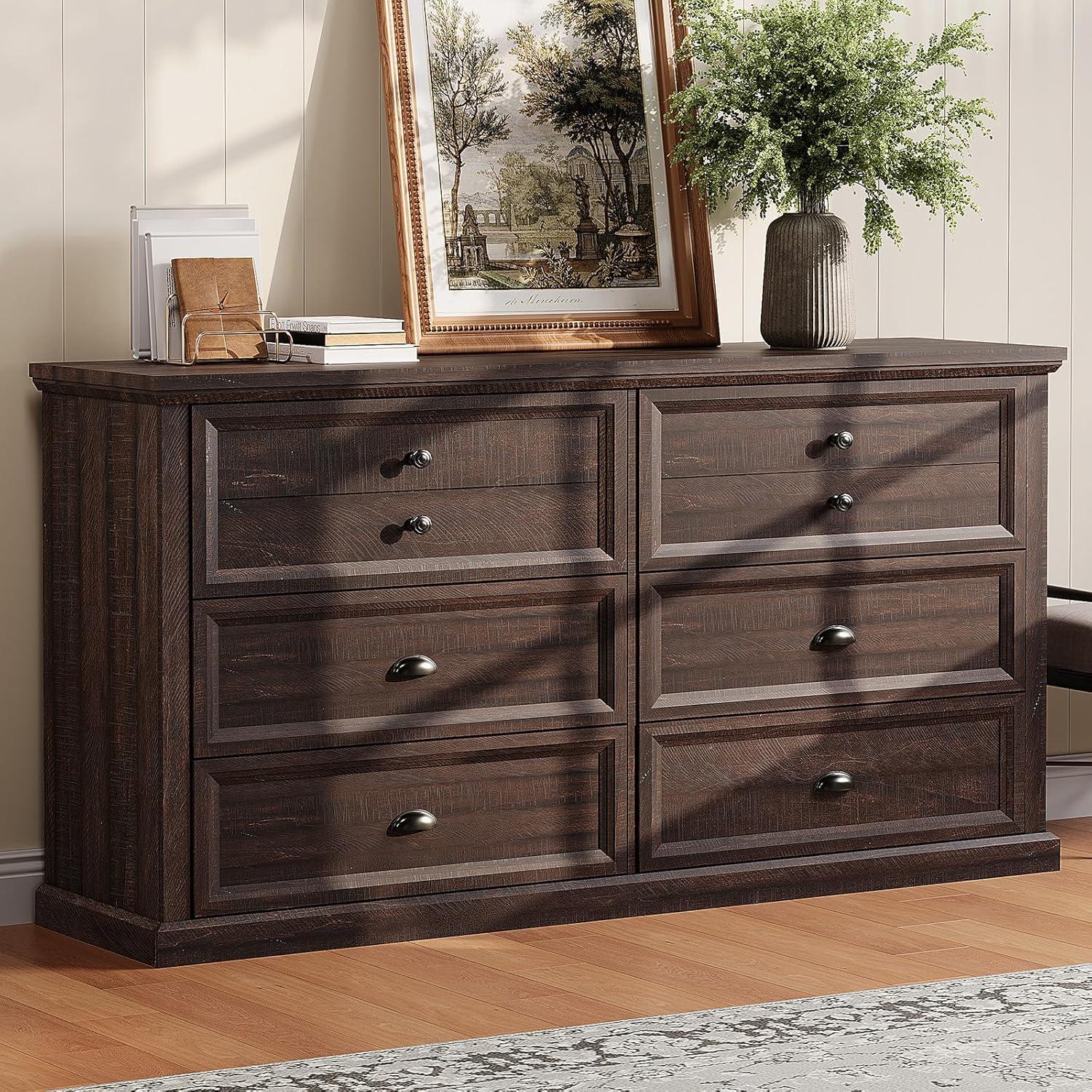 Winston Porter 58" Farmhouse 6 Drawer Dresser