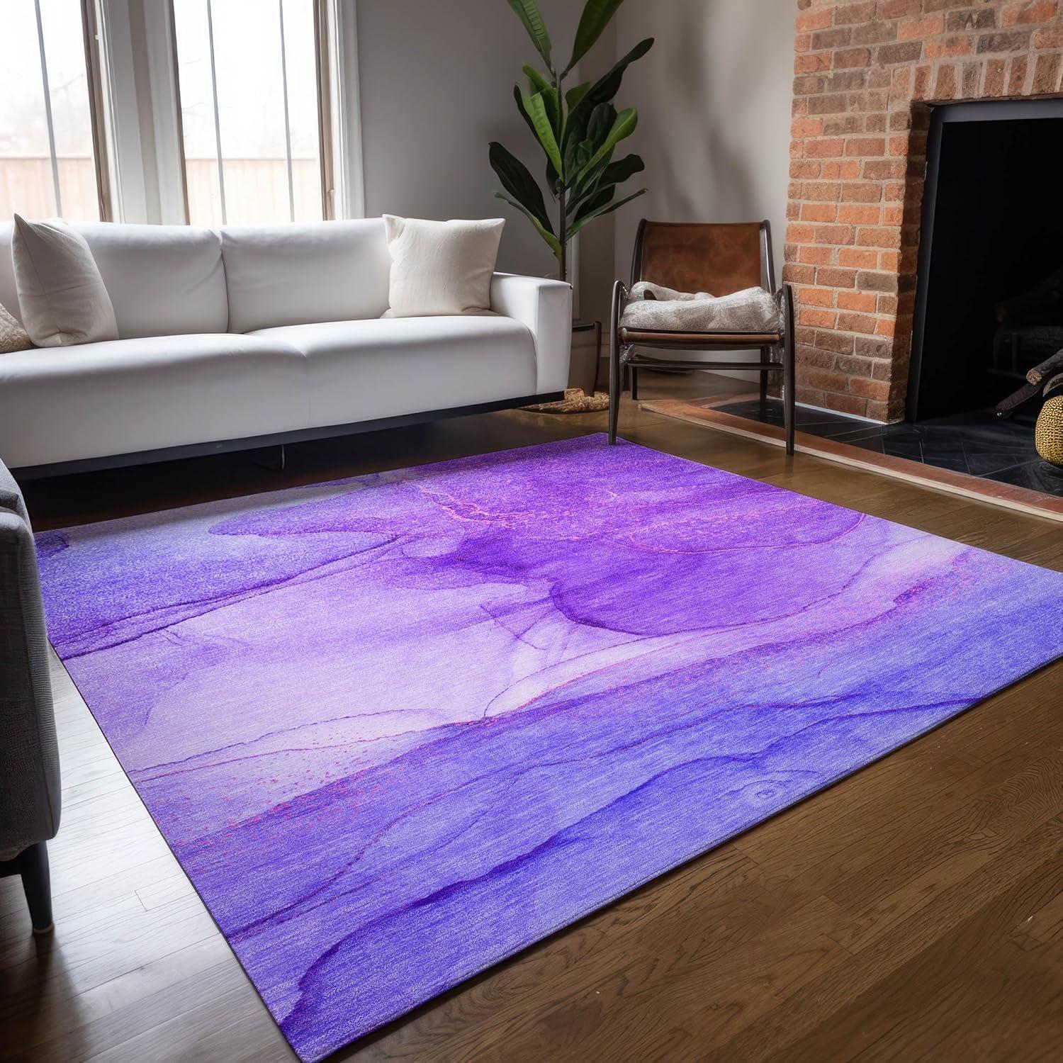 Addison Rugs Chantille Indoor/Outdoor Transitional Watercolors Purple Washable Rectangle Rug, 3' x 5'