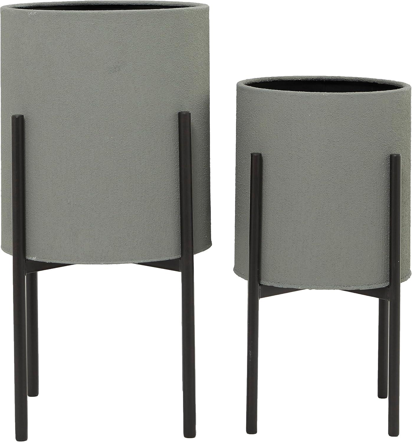 Set of 2 Industrial Iron Planters with Stand - Olivia & May, Cylindrical Metal Pots, No Assembly Required