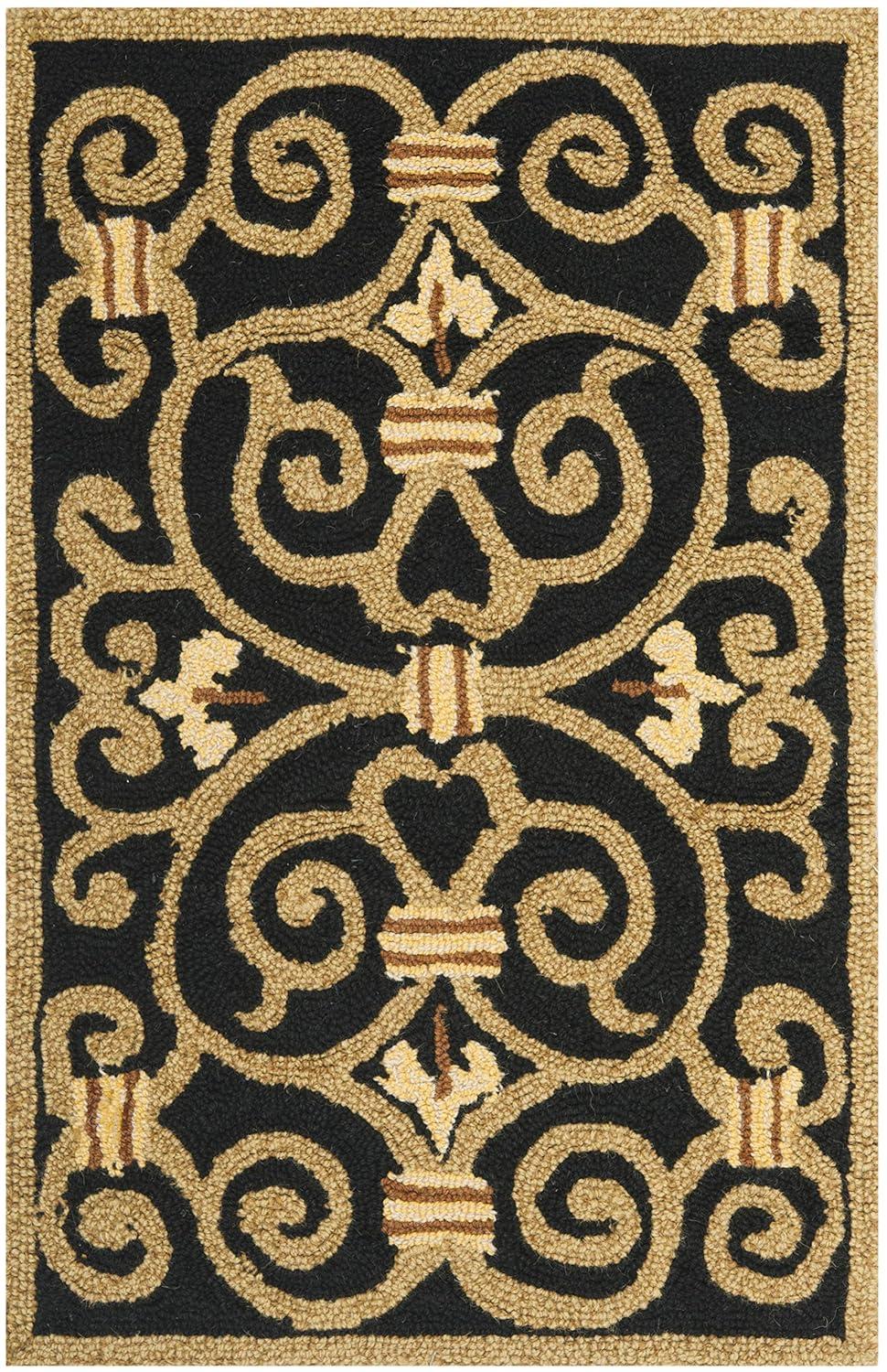 SAFAVIEH Chelsea Aragon Geometric Borders Wool Area Rug, Ivory/Dark Blue, 1'8" x 2'6"