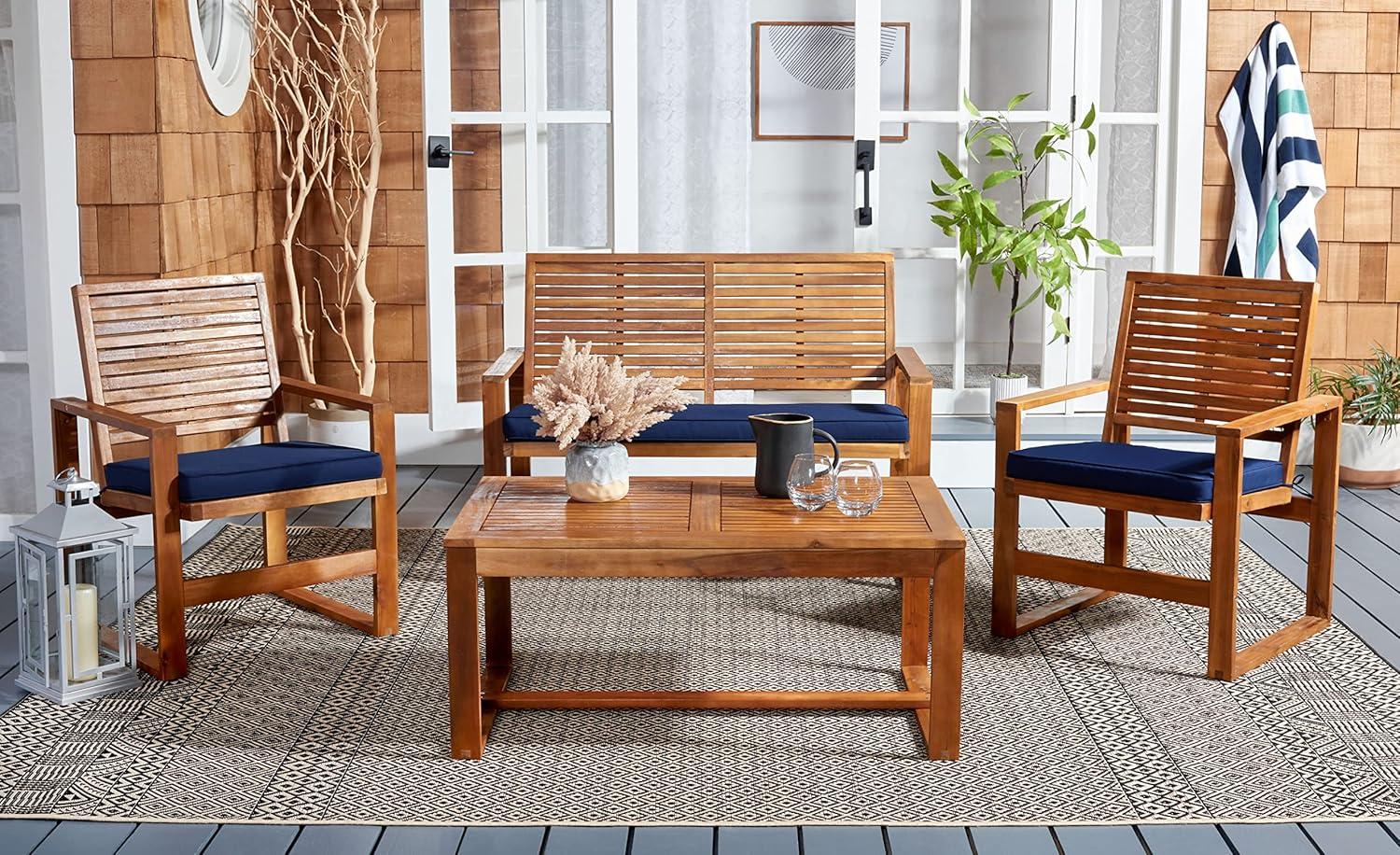 Ozark 4 Piece Set - Indoor/Outdoor - FOX6007 - Natural/Navy - Safavieh