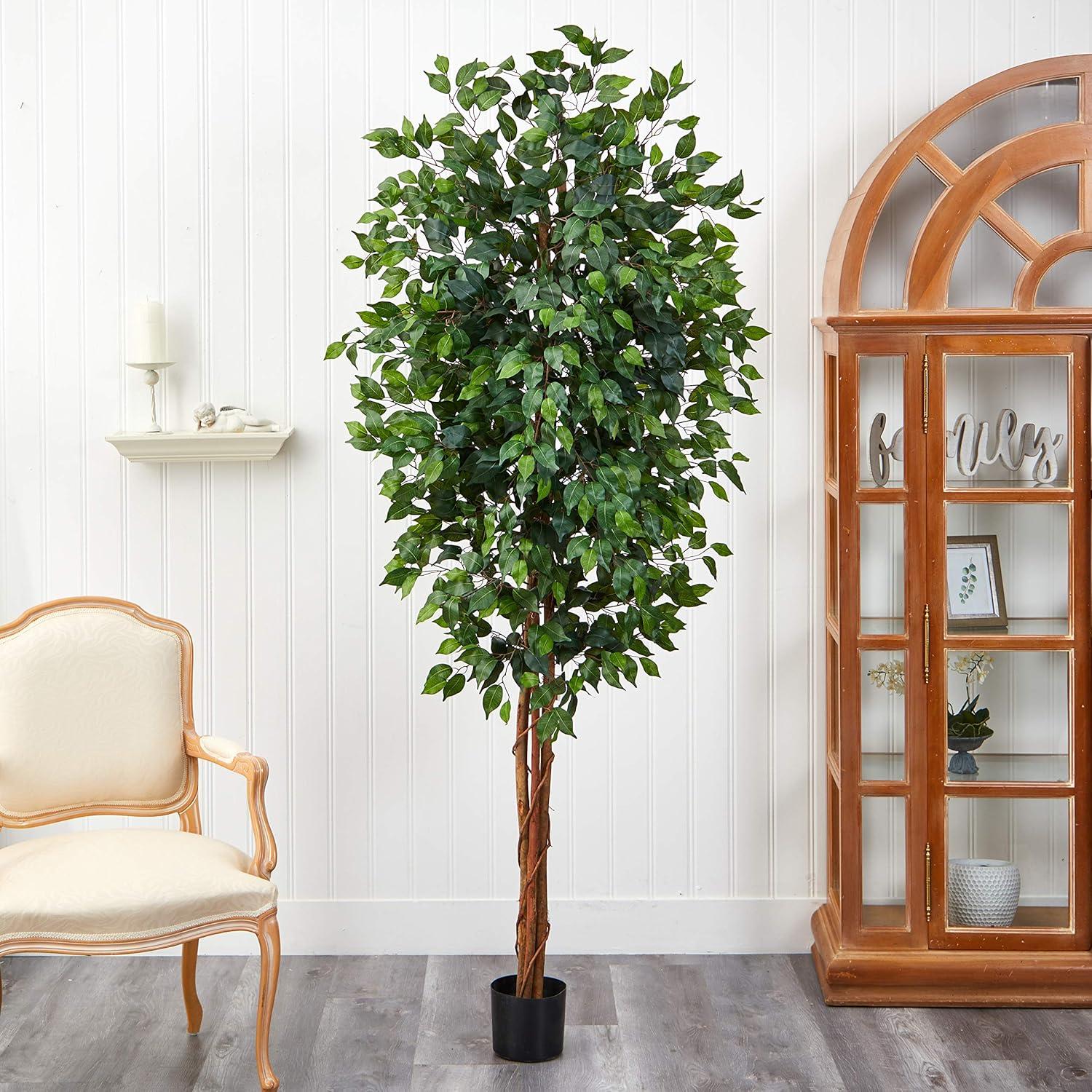 Eternal Verdant Silk Ficus Tree, 7ft Outdoor-Ready with Pot