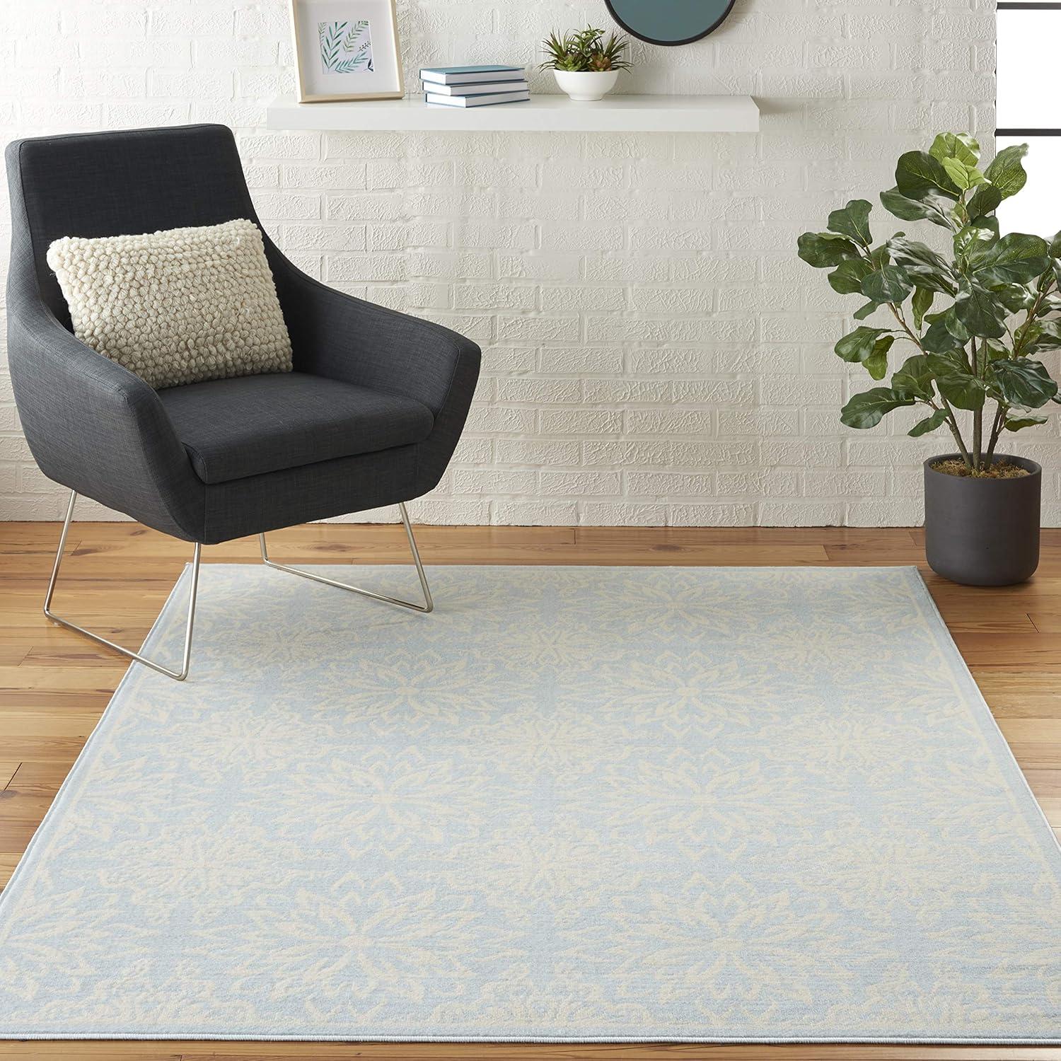 Nourison Jubilant Floral Ivory/Light Blue 6' x 9' Area Rug, (6x9)