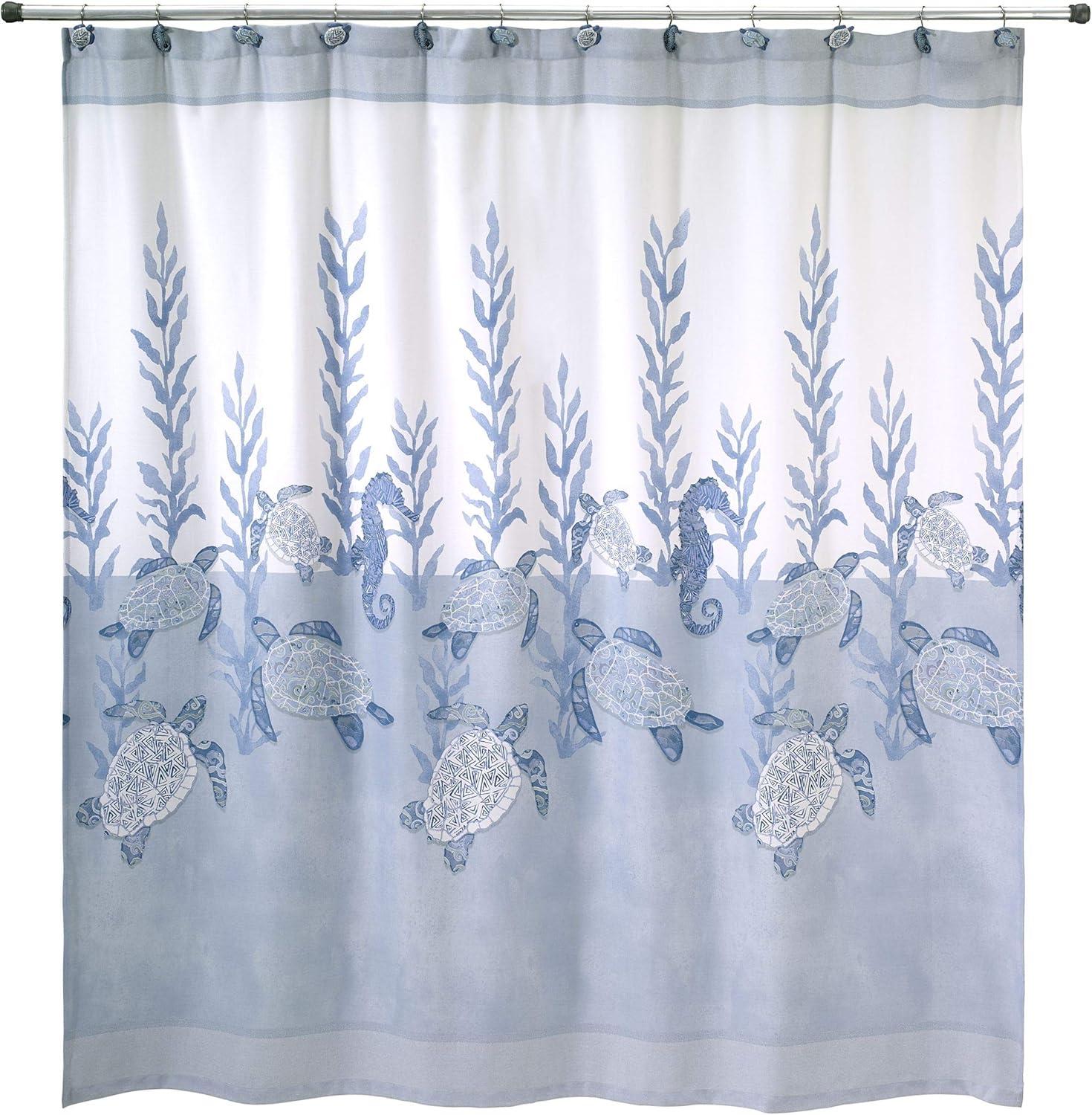 Caicos Blue and White Sea Life Shower Curtain