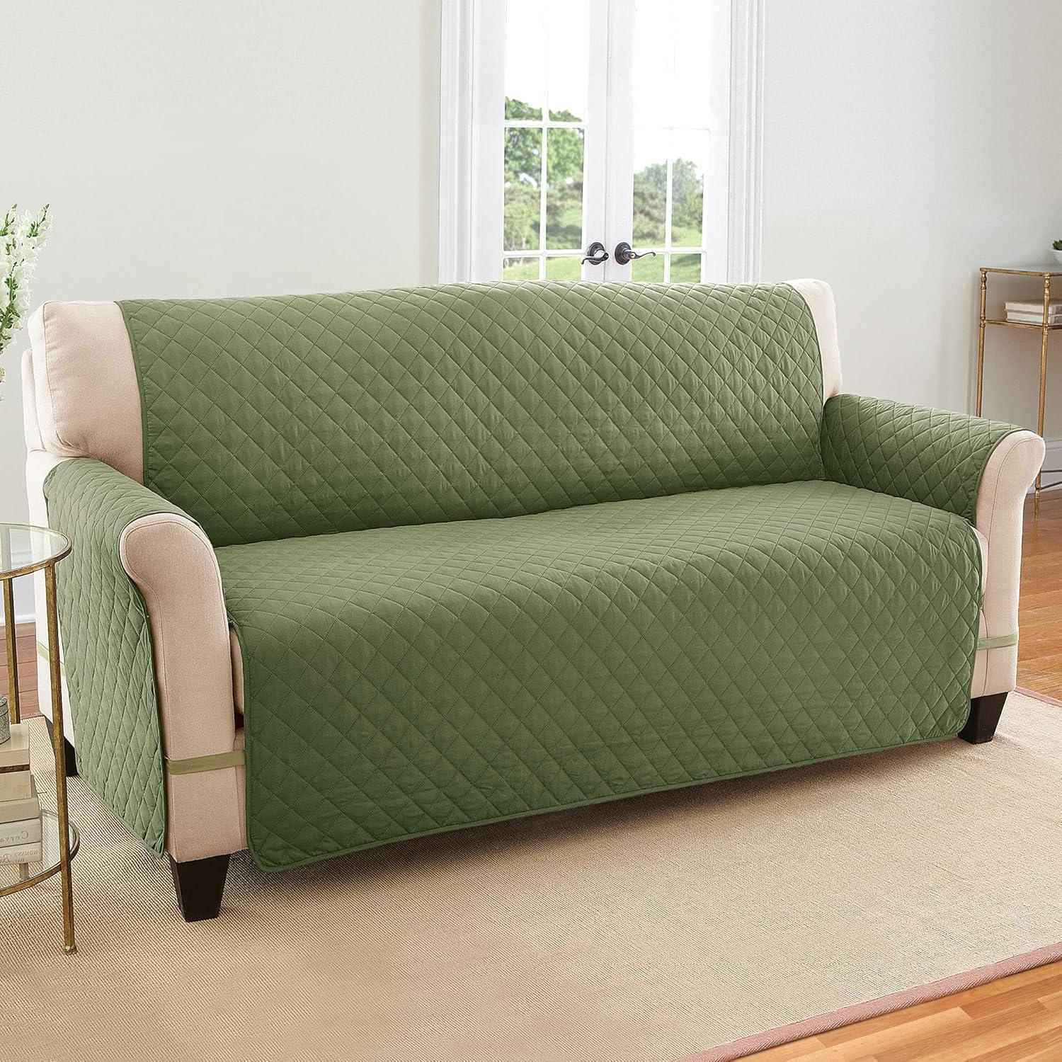 Olive and Sage Reversible Quilted Sofa Protector Cover