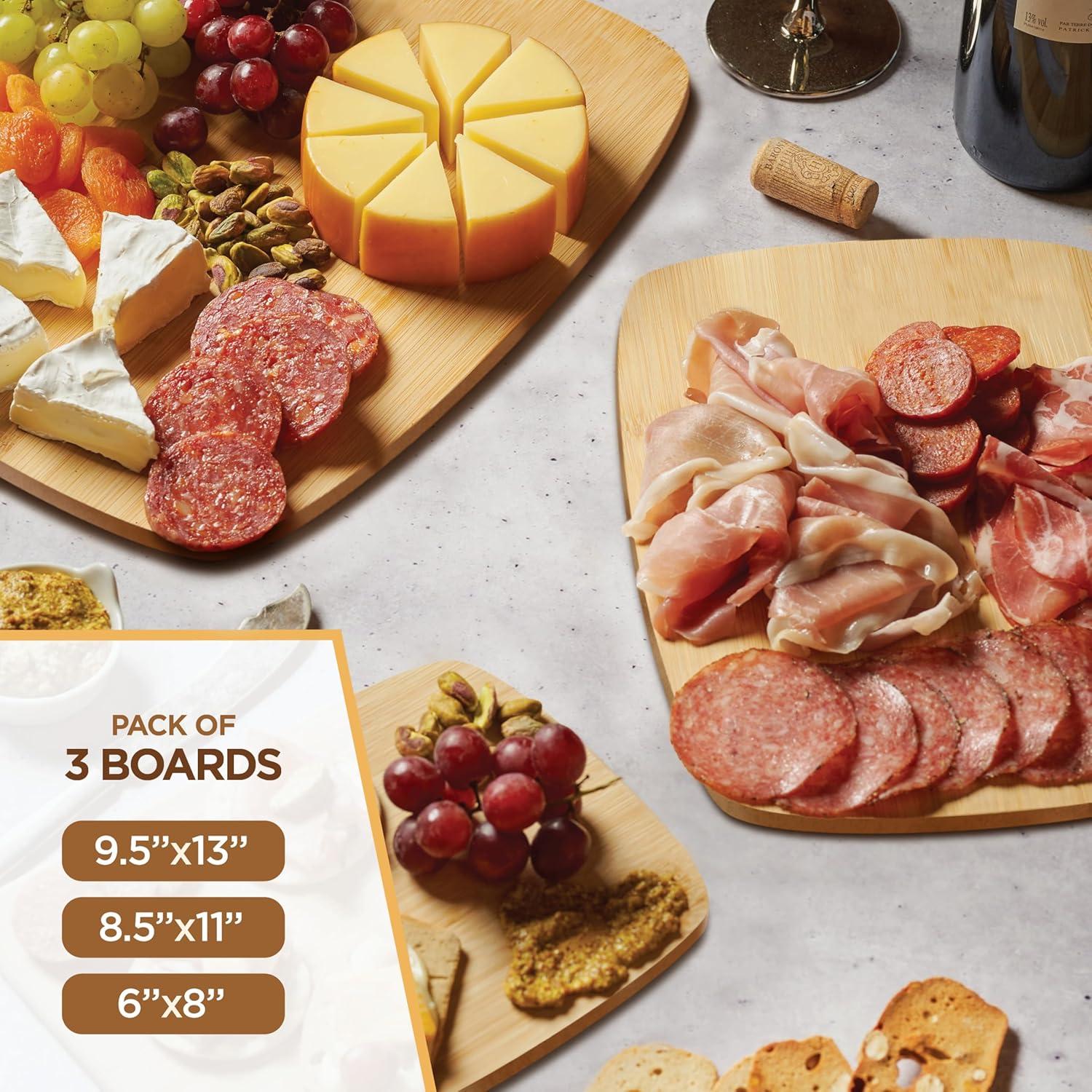 Bamboo Wood Cutting Board Set - Chopping Board with Juice Groove for Meat, Cheese & Vegetables - Butcher Block, Cheese & Charcuterie Board