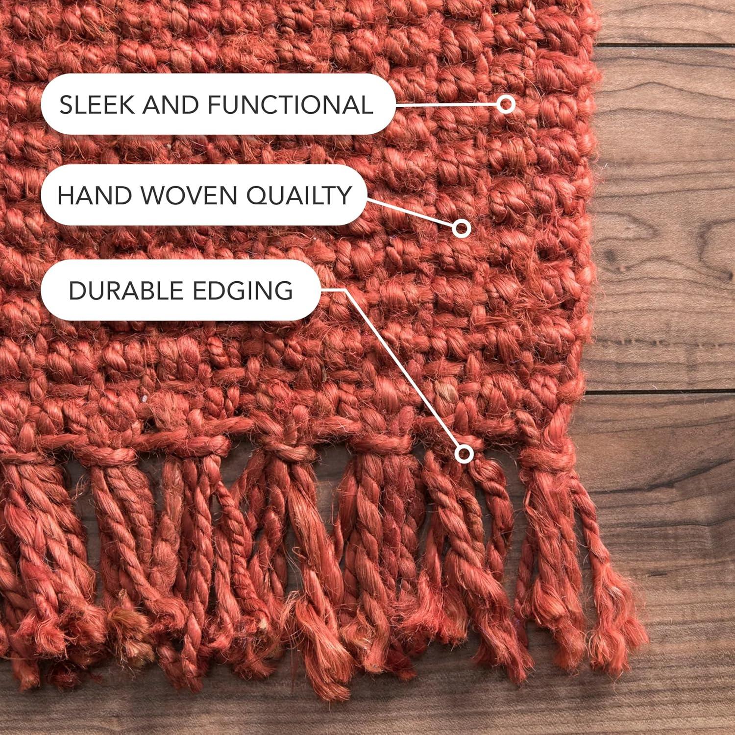 Nuloom 5x8 Daniela Jute Tassel Hand Woven Indoor Area Rug, Brick, Solid Chunky Farmhouse Design, Natural Fiber BedroomLiving Room