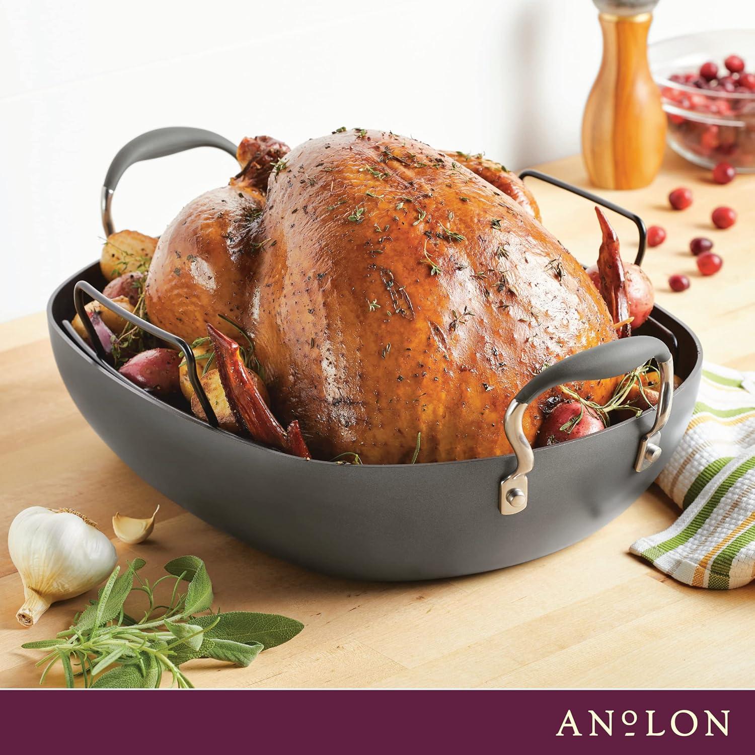 Anolon Advanced Hard Anodized Nonstick Roaster with Rack, Pewter