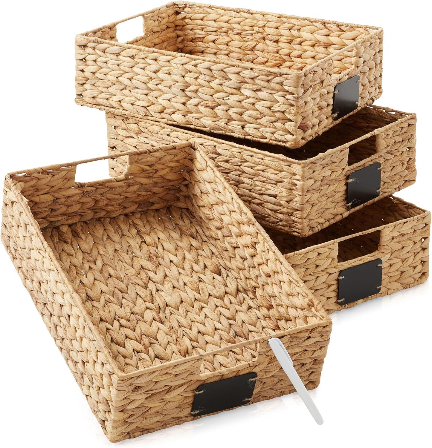 Casafield Casafield Pantry Baskets with Chalkboard Labels and Marker, 10"x13"x5" Storage Bins (Set of 4)