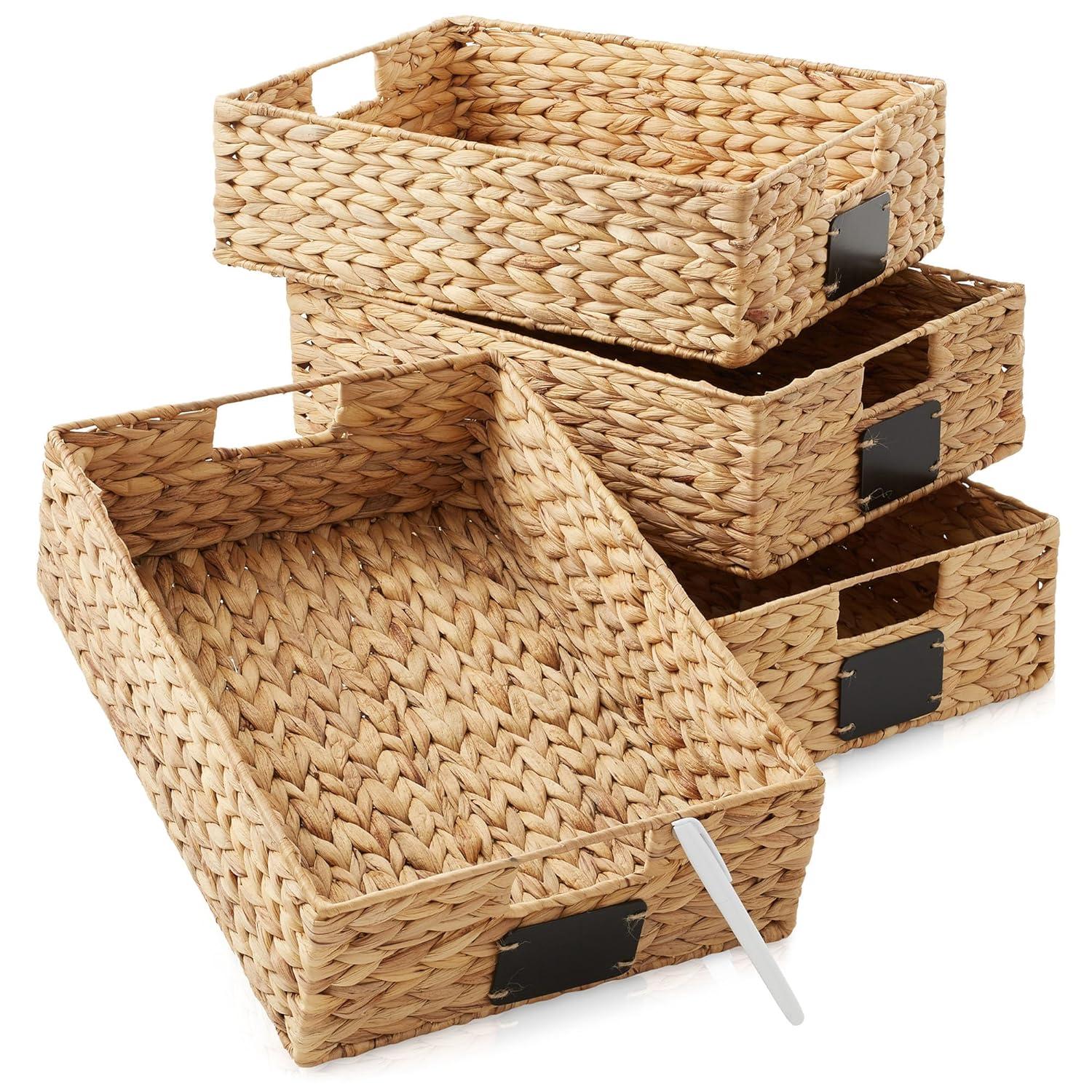 Casafield Casafield Pantry Baskets with Chalkboard Labels and Marker, 10"x13"x5" Storage Bins (Set of 4)