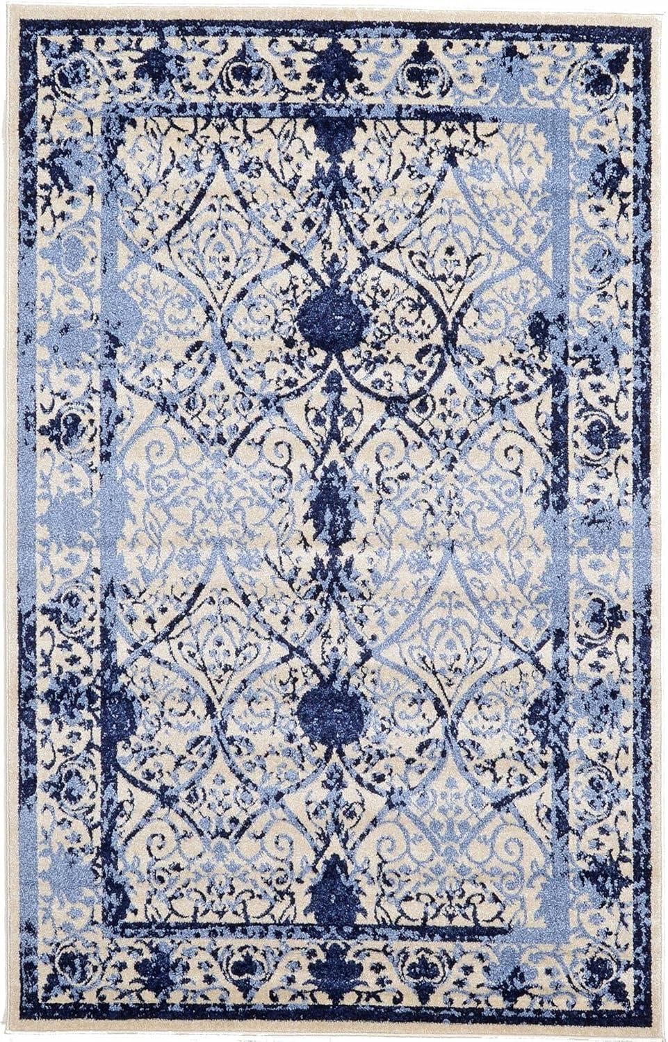 Unique Loom Traditional La Jolla Rug Ivory and Blue/Blue 5' 1" x 8' Rectangle Floral Coastal Perfect For Living Room Bed Room Dining Room Office