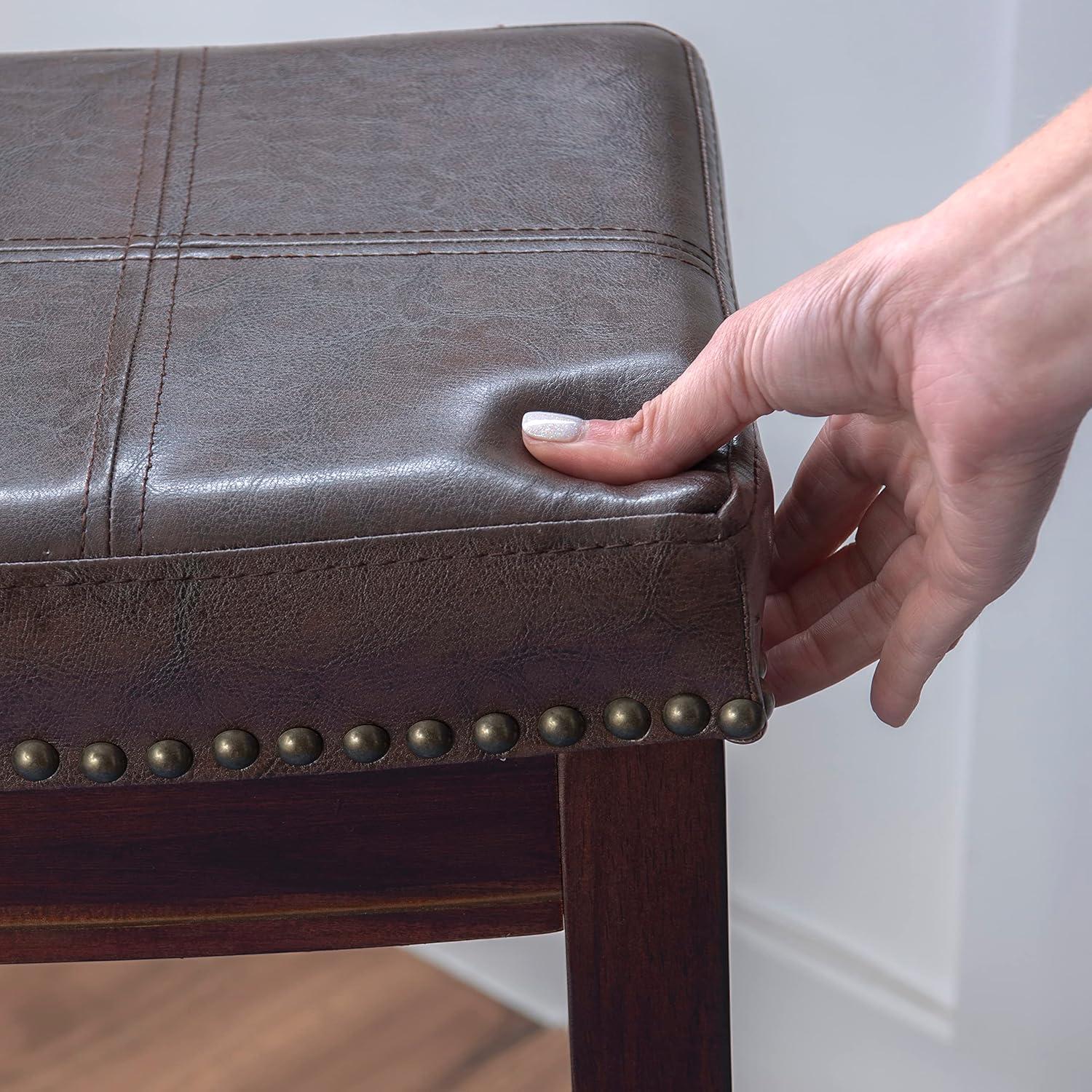 Linon Claridge Backless Wood Bar Stool, 32" Seat Height, Dark Brown Finish with Brown Faux Leather Fabric
