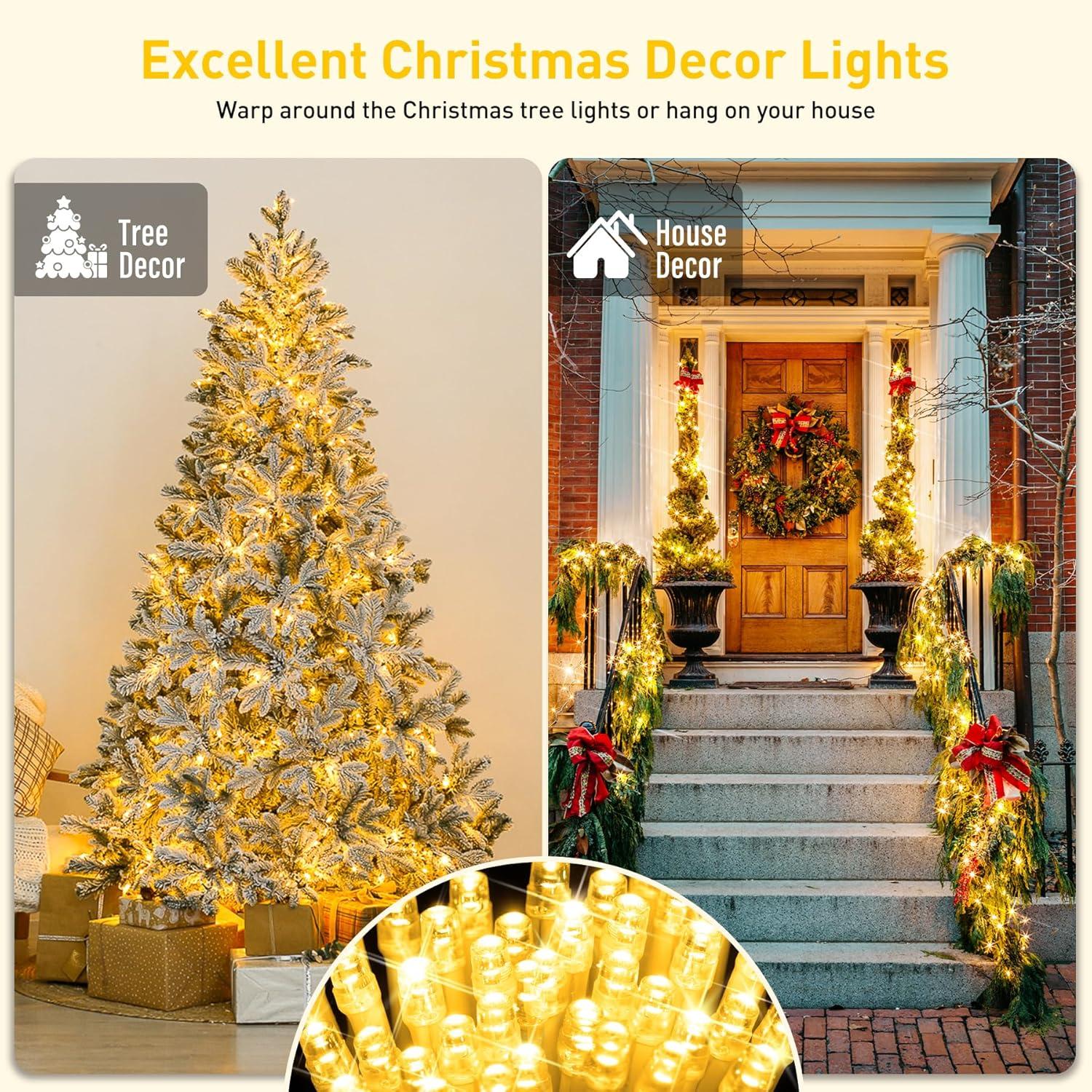 JMEXSUSS 200 LED Christmas Lights Indoor Outdoor, Connectable Warm White Christmas Tree Lights Clear Wire, 66 Ft Twinkle Fairy String Lights Plug in for Bedroom Wedding Christmas Tree Decorations