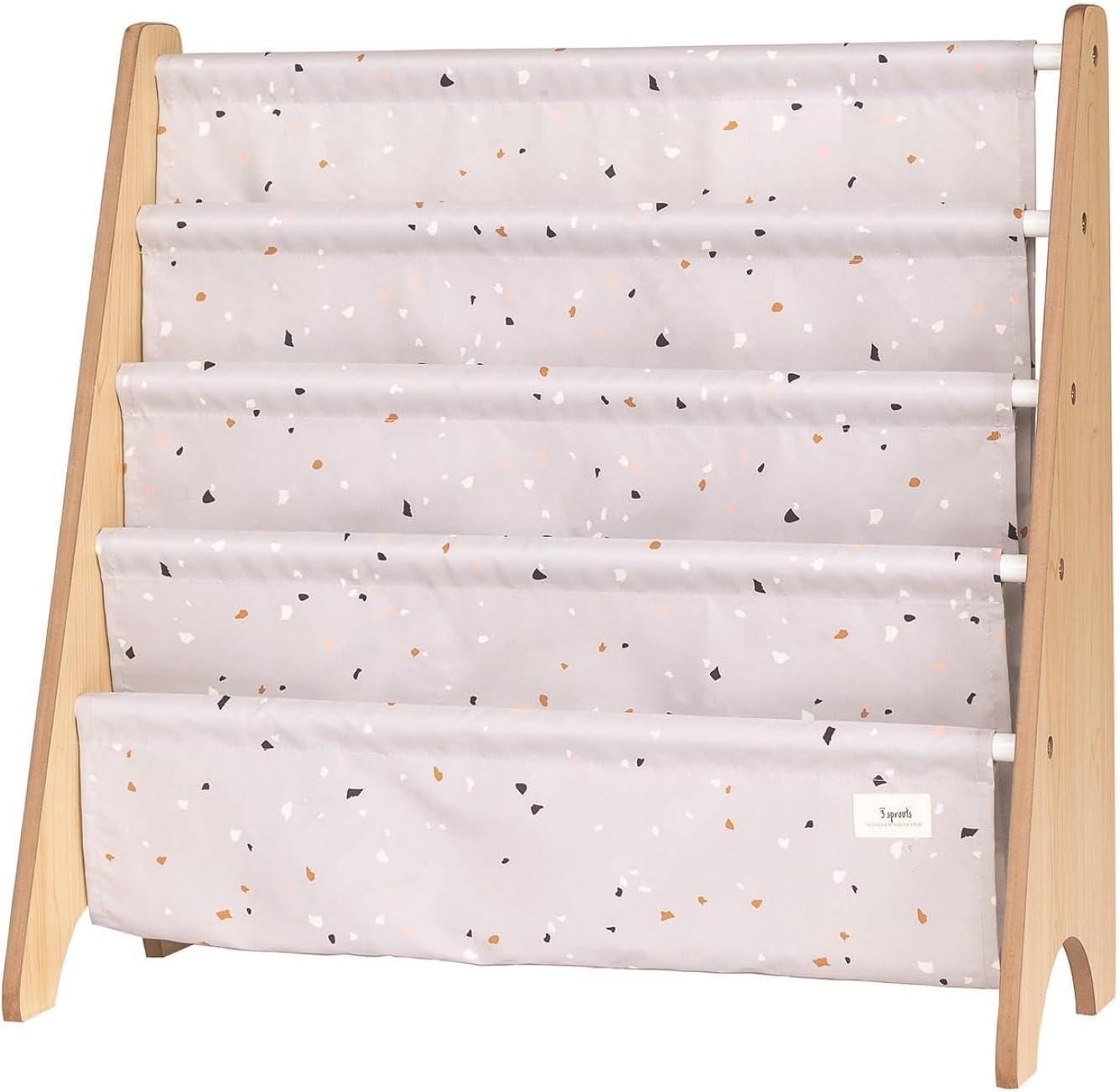 3 Sprouts Recycled Fabric Kids Book Rack Storage Bookshelf Organizer in Light Gray Terrazzo for Ages 3+