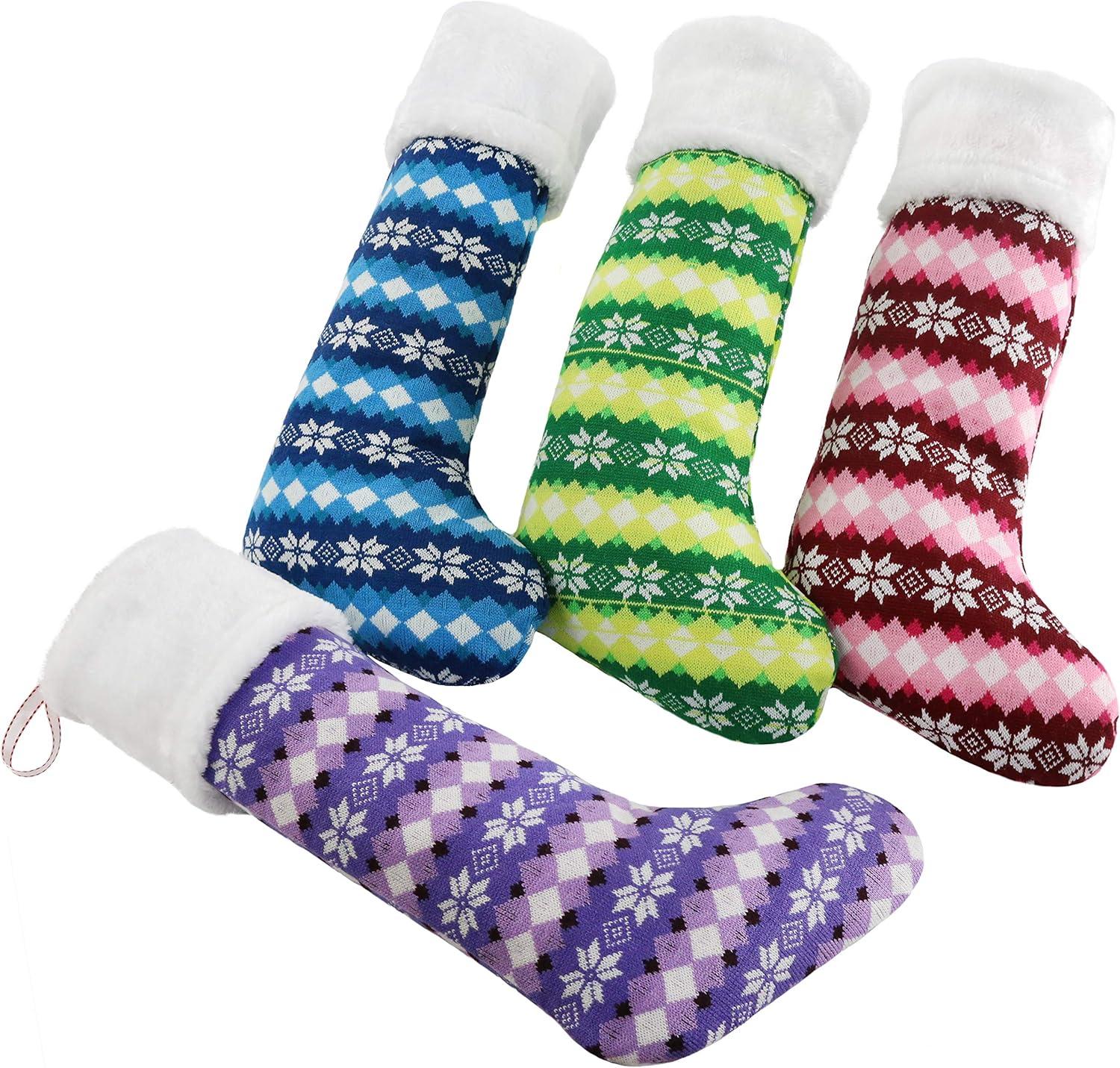 Colorful Knitted Christmas Stockings with Furry White Edge, 20''