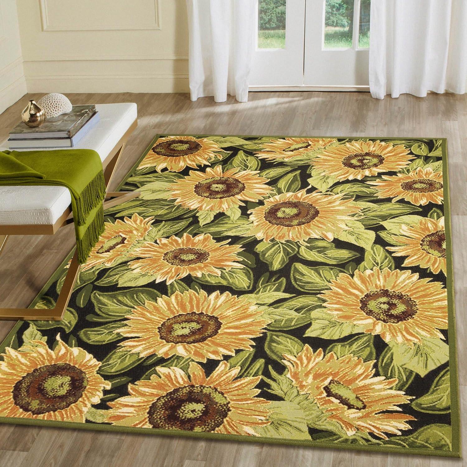 Liora Manne Marina Sunflowers Indoor/Outdoor Rug Black 3'3" x 4'11"