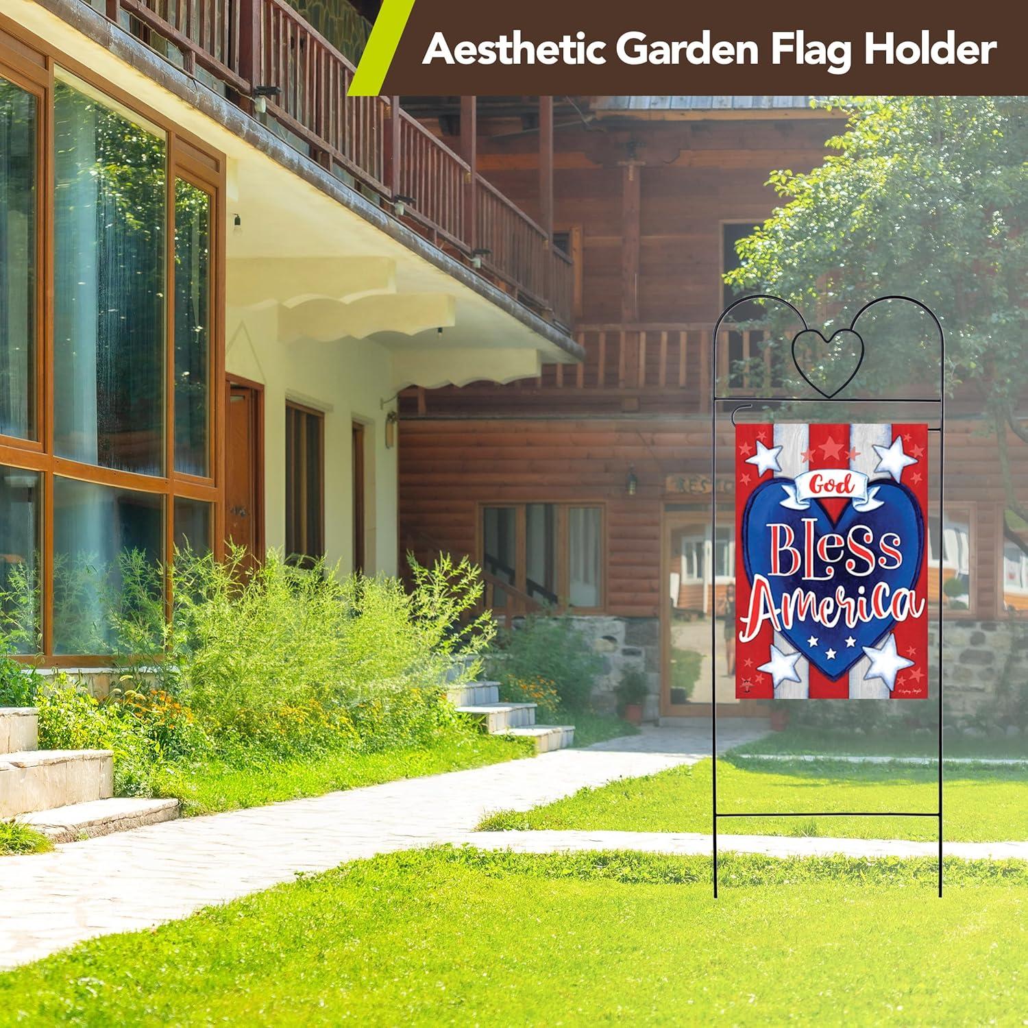 Black Powder Coated Wrought Iron Heart Garden Flag Arbor