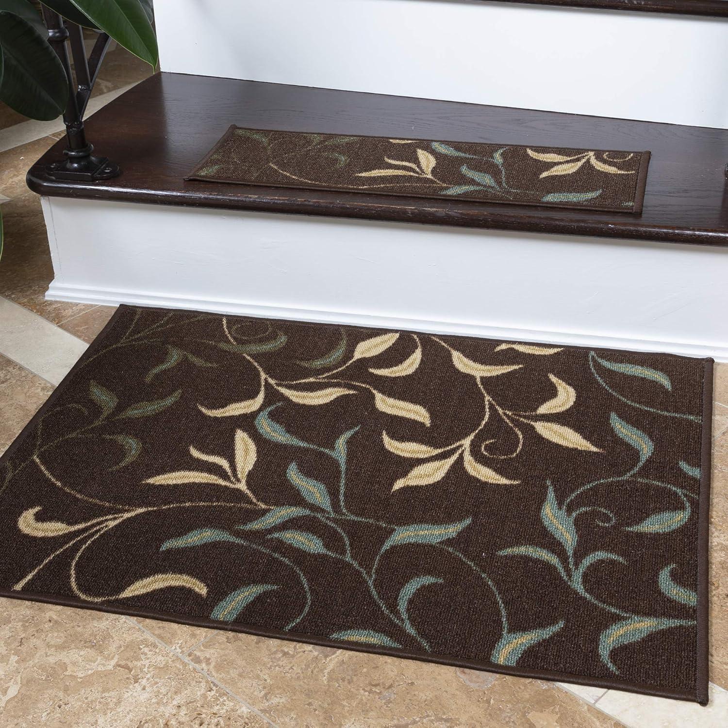 Ottohome Non-Slip Leaves Area Rug For Living Room, Hallway Runner, Entryway Rug, Brown
