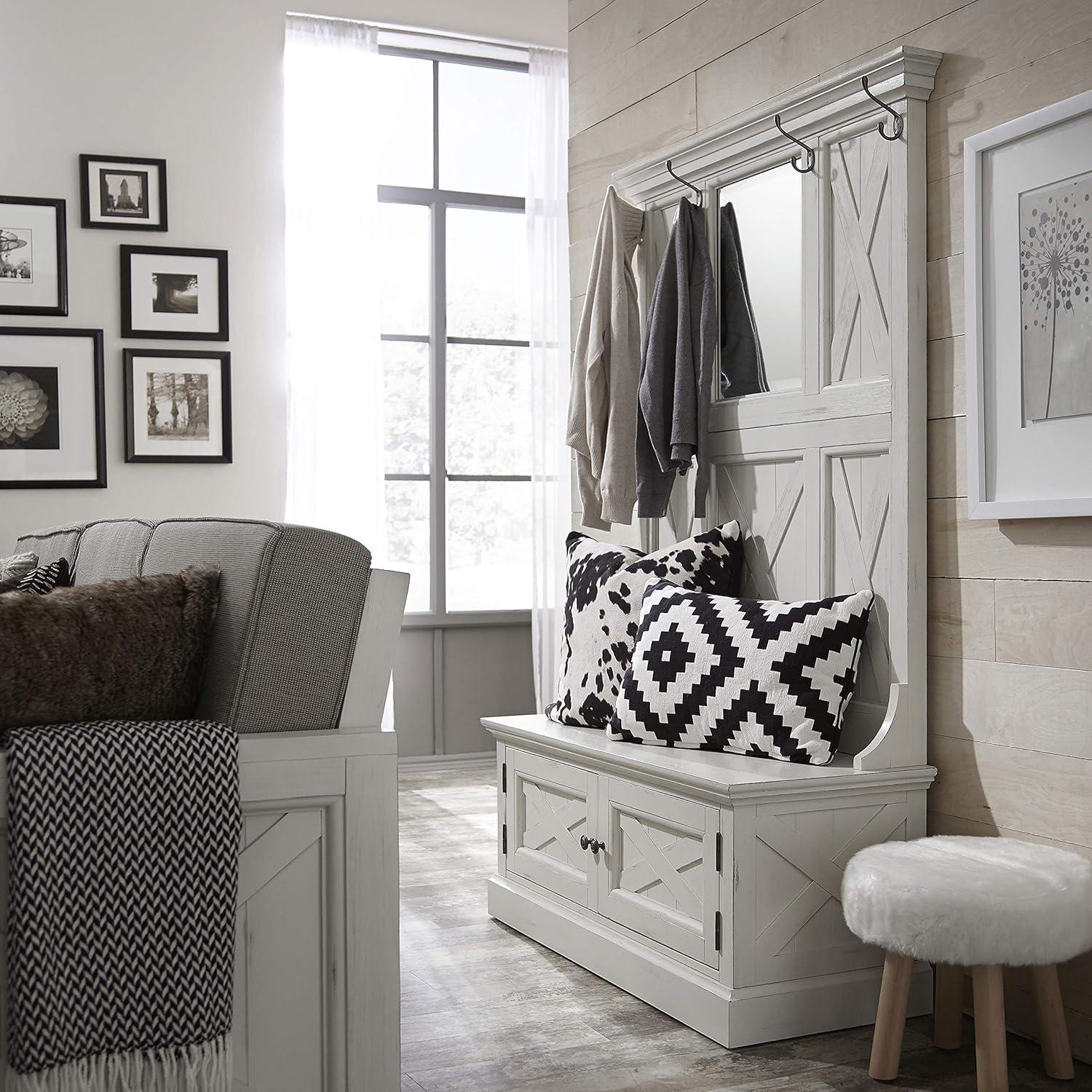 Seaside Lodge Hall Tree White - Home Styles: Mudroom Storage with Bench & Coat Hooks