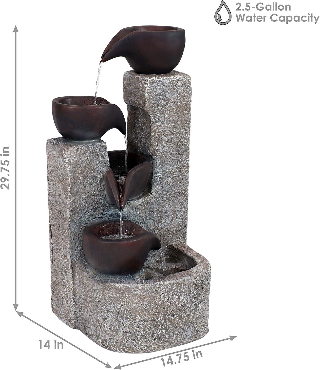 Sunnydaze Outdoor Polyresin Solar Powered Aged Tiered Vessels Water Fountain with Battery Backup - 29"