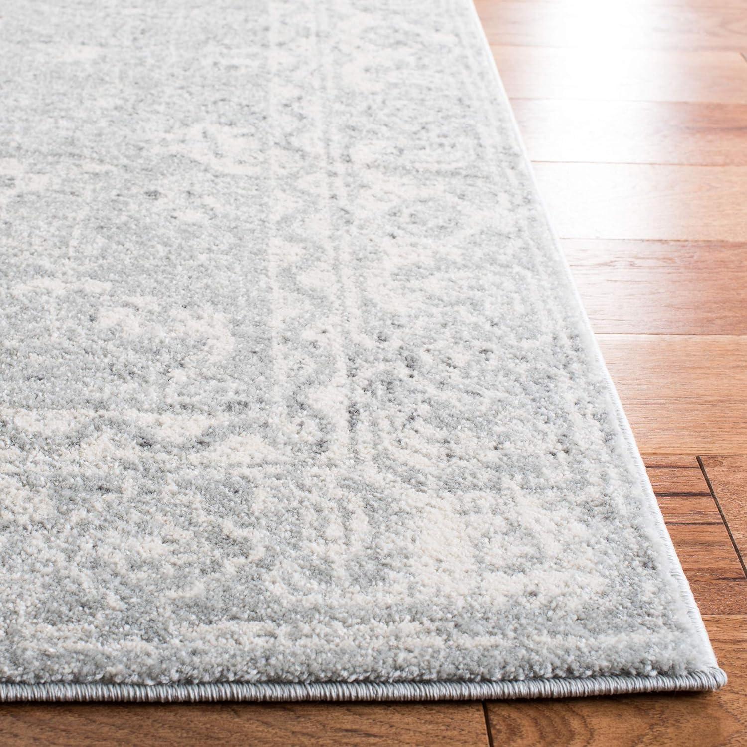 Silver and Ivory Rectangular Synthetic Area Rug