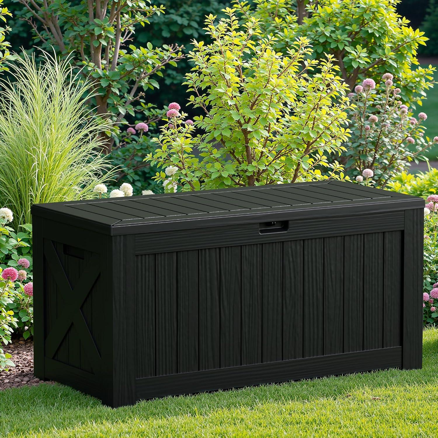 Hokku Designs Waterproof 120 Gallon Large Outdoor Indoor Patio Storage Deck Box , Outside Storage Bin for Cushion Pillows, Towels, Garden Tools