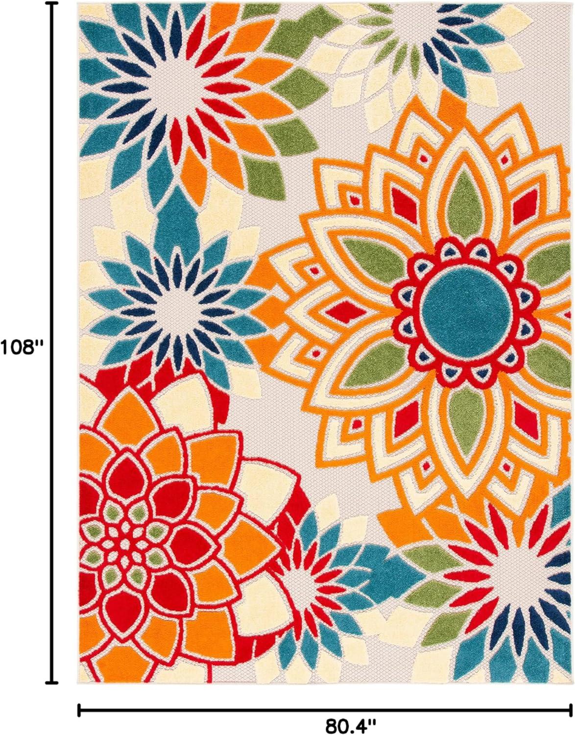 Cabana CBN328 Power Loomed UV Resistant Indoor/Outdoor Area Rug - Ivory/Orange - 6'7"x9' - Safavieh