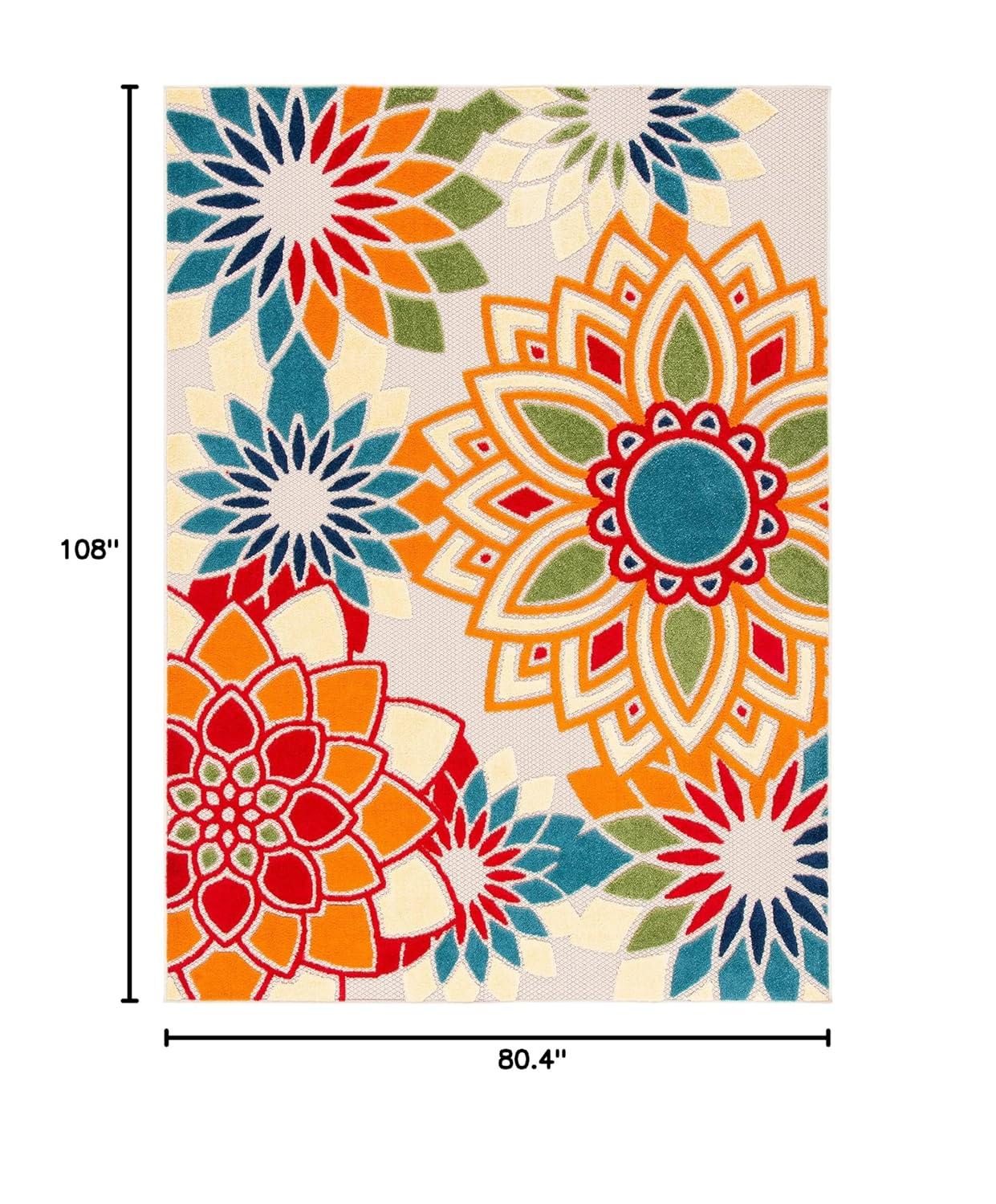 Cabana CBN328 Power Loomed UV Resistant Indoor/Outdoor Area Rug - Ivory/Orange - 6'7"x9' - Safavieh