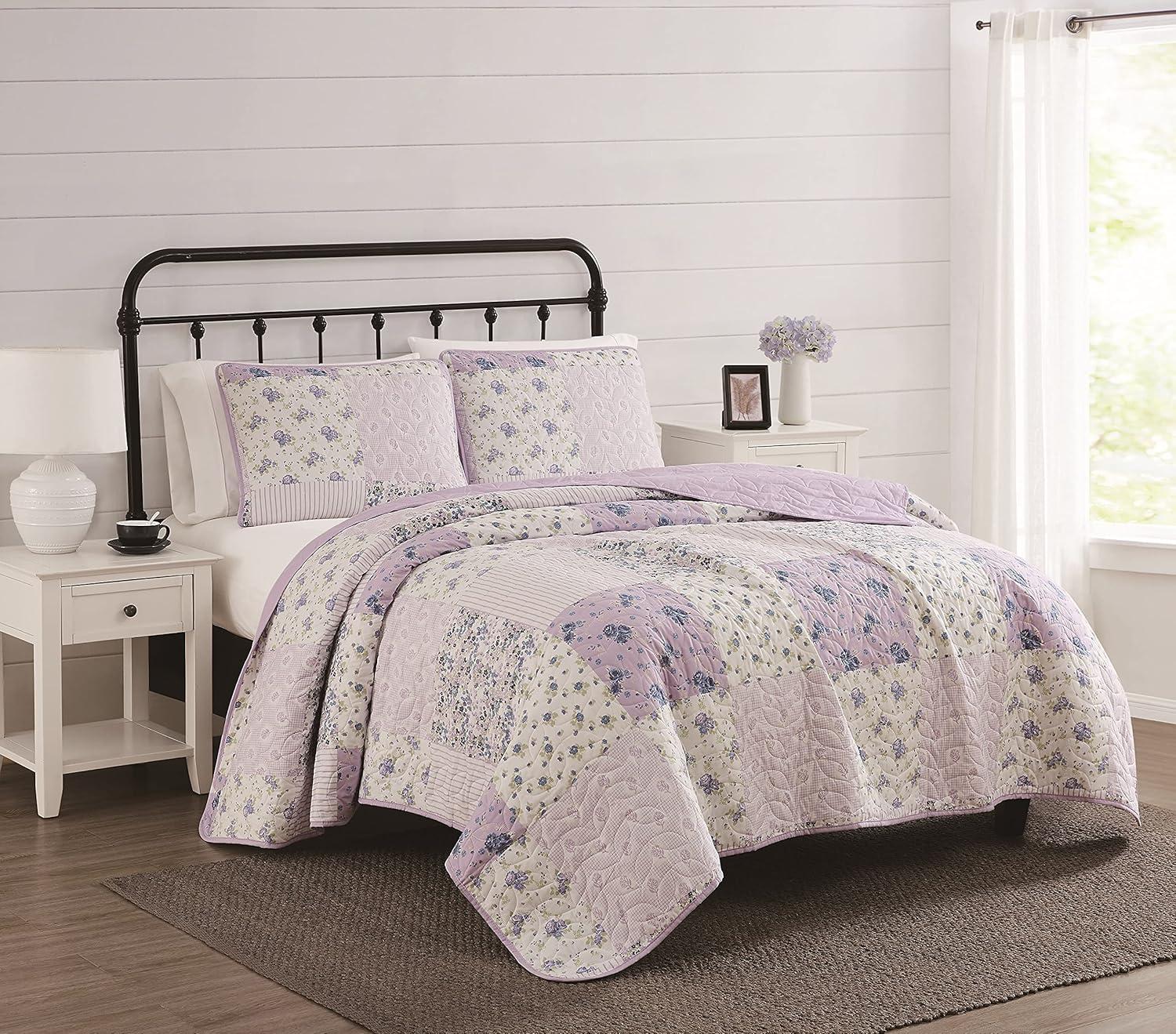 Elissa Patchwork Quilt Set Purple/White - Cannon