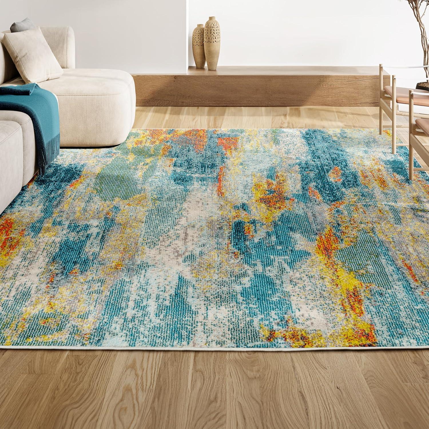 JONATHAN  Y Contemporary POP 5 x 8 (ft) Loomed Polypropylene Blue/Cream/Yellow Rectangular Indoor Abstract Bohemian/Eclectic Area rug