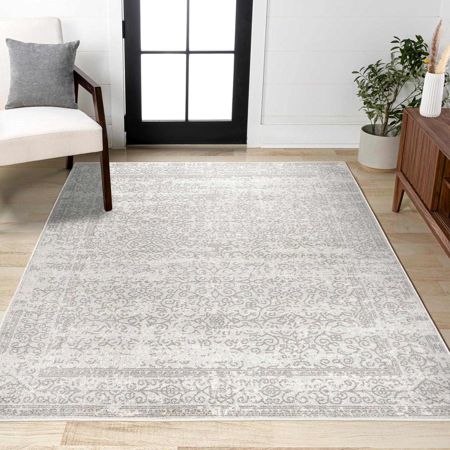 3'x5' Ferro Filigree Charcoal Black and White Area Rug, Gray/Dark Gray - JONATHAN Y