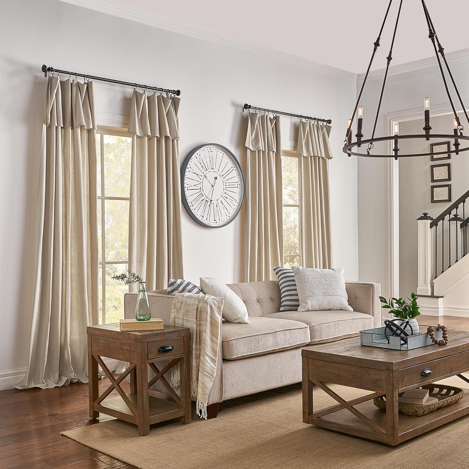 Mercantile Drop Cloth Light Filtering Ring Top Tab Farmhouse Curtain Panel with Valance Linen 63 Inches