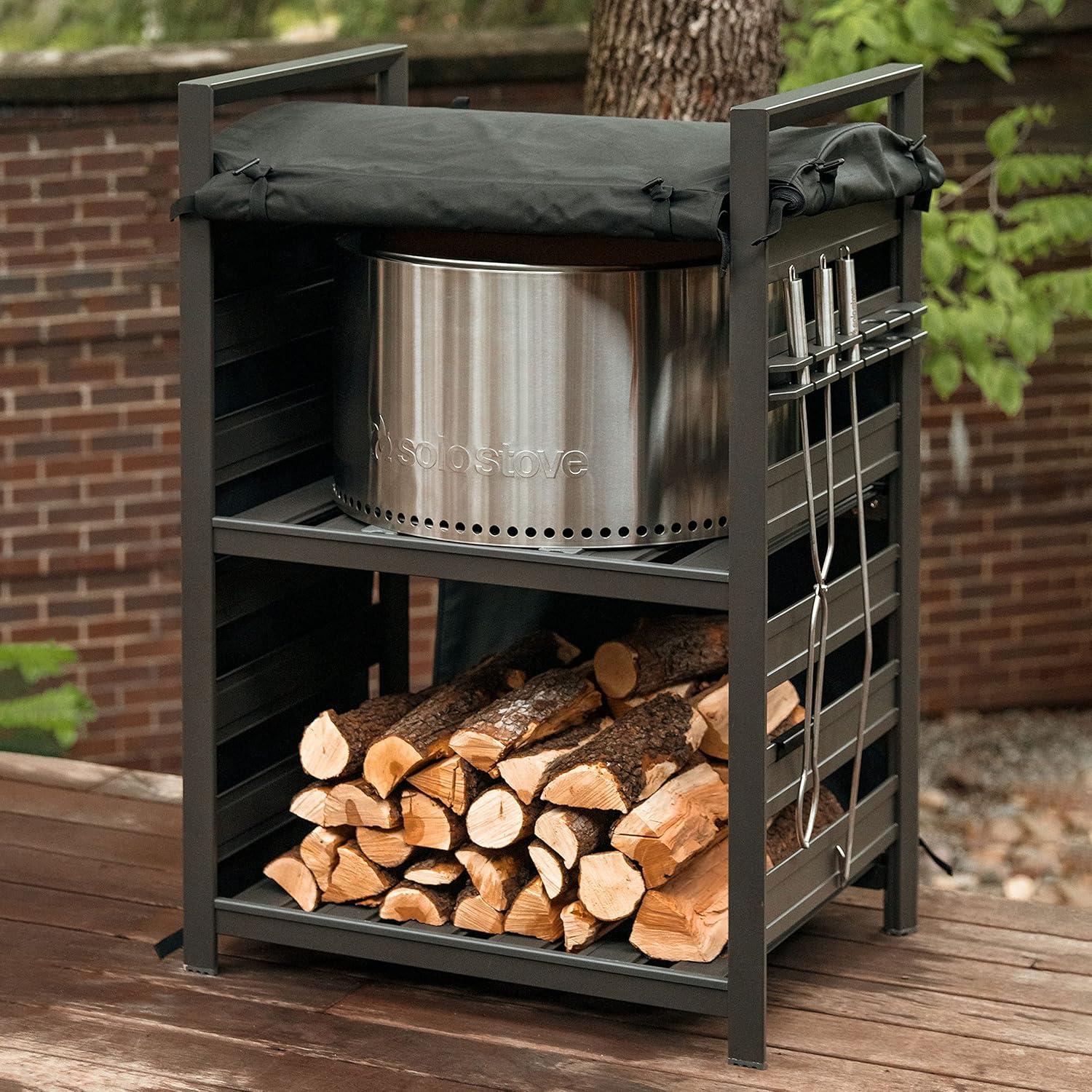 Black Aluminum Firewood Rack with UV Coated Cover