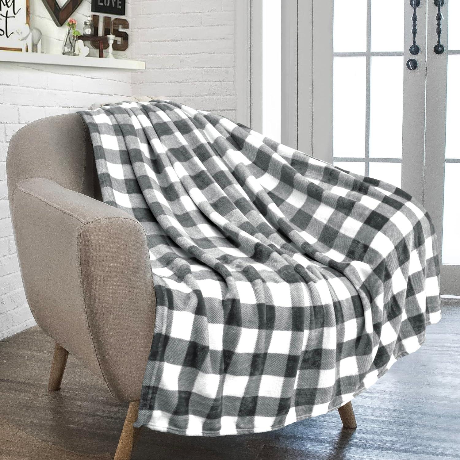 PAVILIA Premium Fleece Throw Blanket for Sofa Couch, Soft Flannel Plaid Stripe Decorative Print Blanket