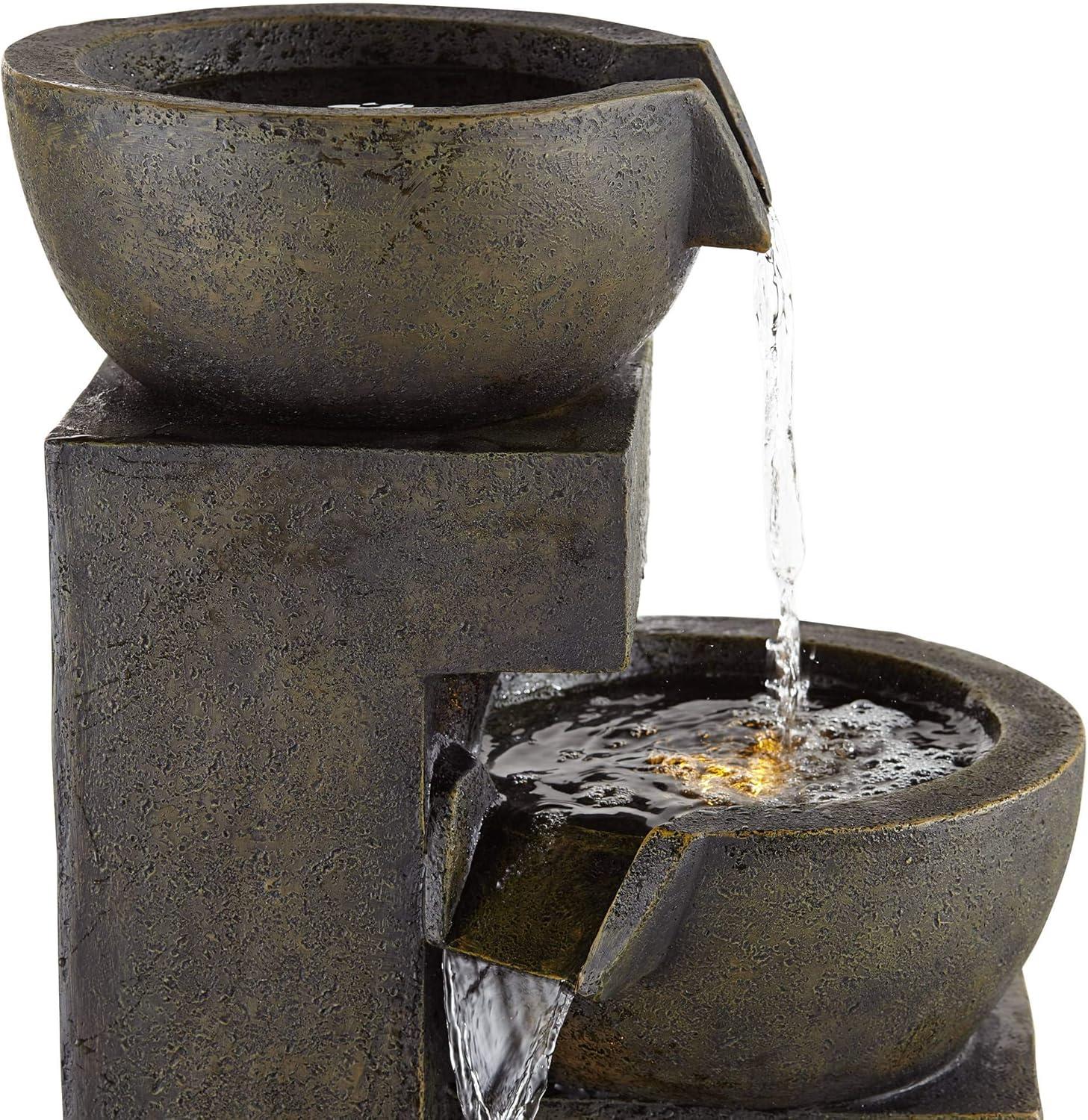 John Timberland Outdoor Floor Water Fountain with Light LED 41 1/2" High Cascading Bowls for Yard Garden Patio Deck Home