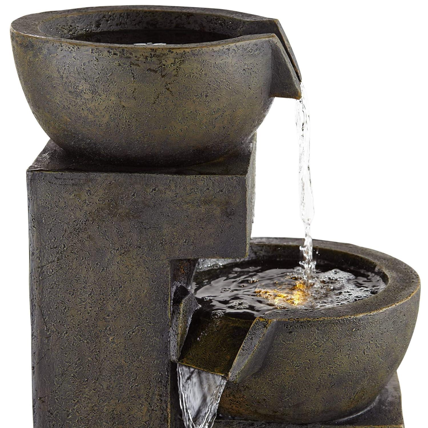 John Timberland Outdoor Floor Water Fountain with Light LED 41 1/2" High Cascading Bowls for Yard Garden Patio Deck Home