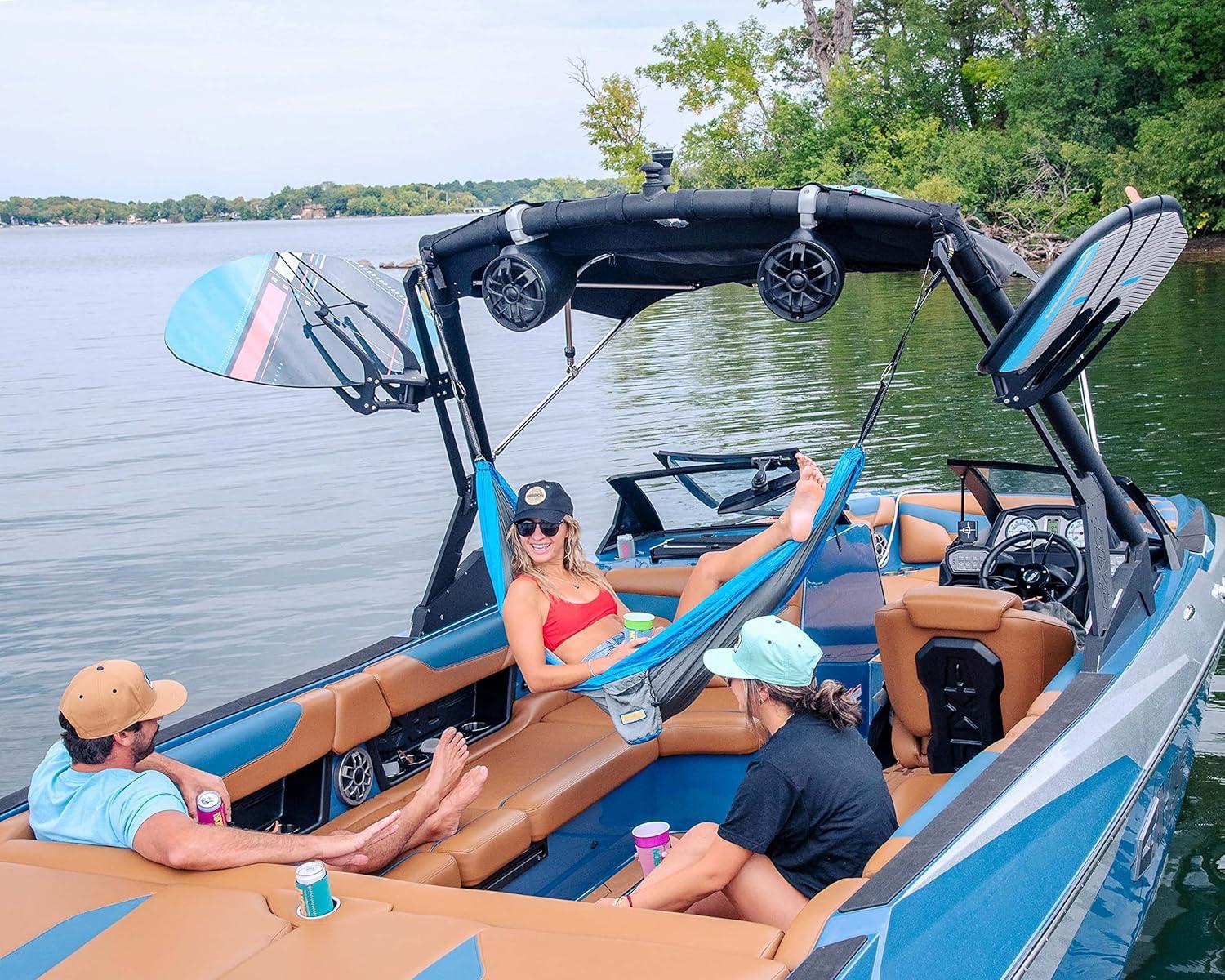 Lazy Grey Nylon Boat Hammock with Adjustable Straps