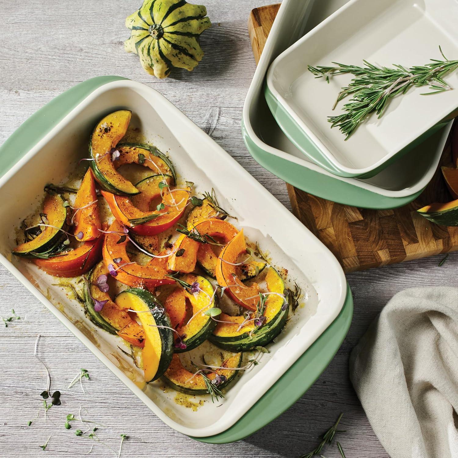 Tramontina Mae 3-Piece Ceramic Porcelain Baking Pans Set, Cactus, Non Stick Casserole Dishes for Oven, Rectangular Bakeware for Lasagna, Cakes and Loafs