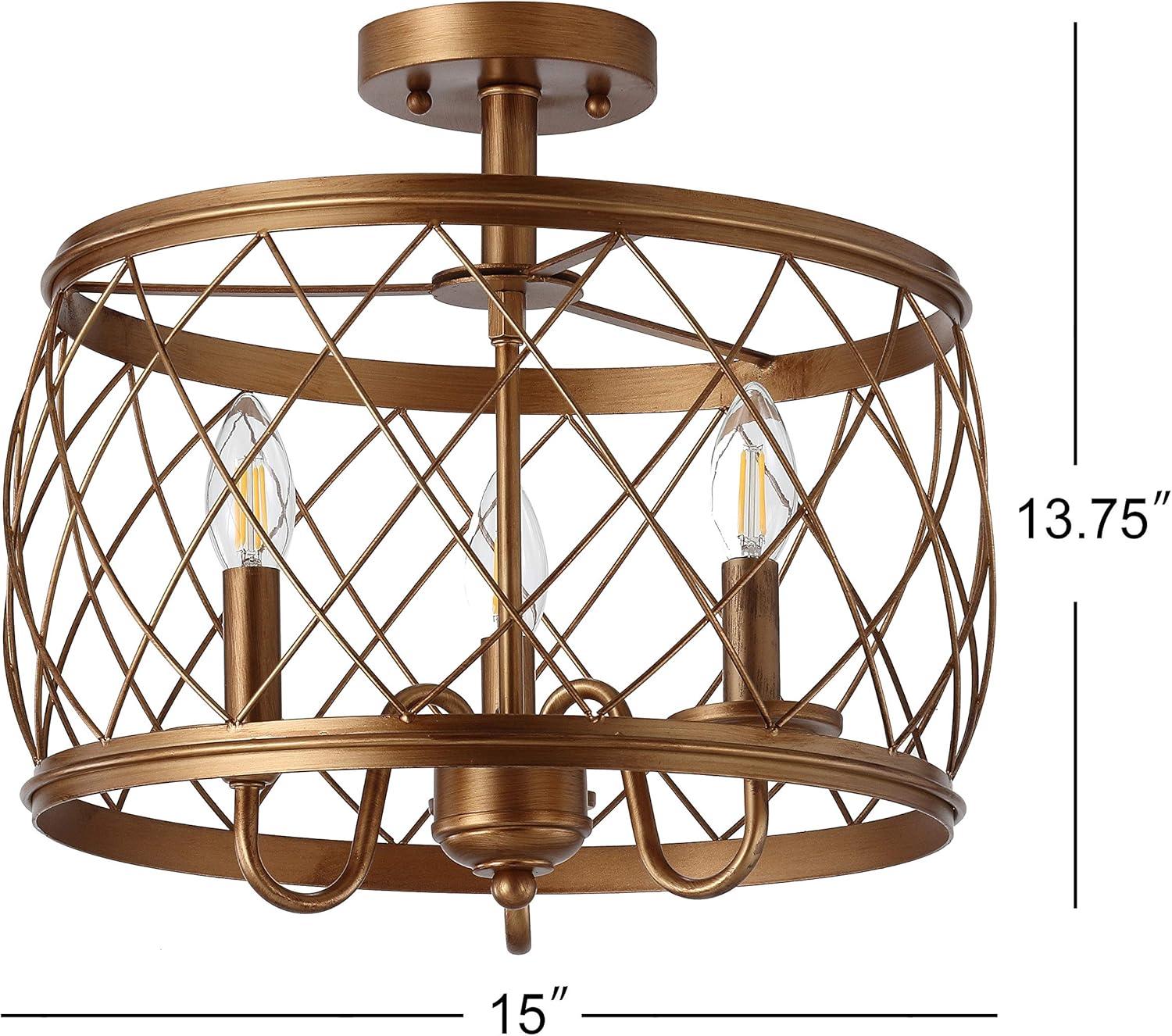 Antiqued Gold 15" Metal Drum LED Flush Mount Light