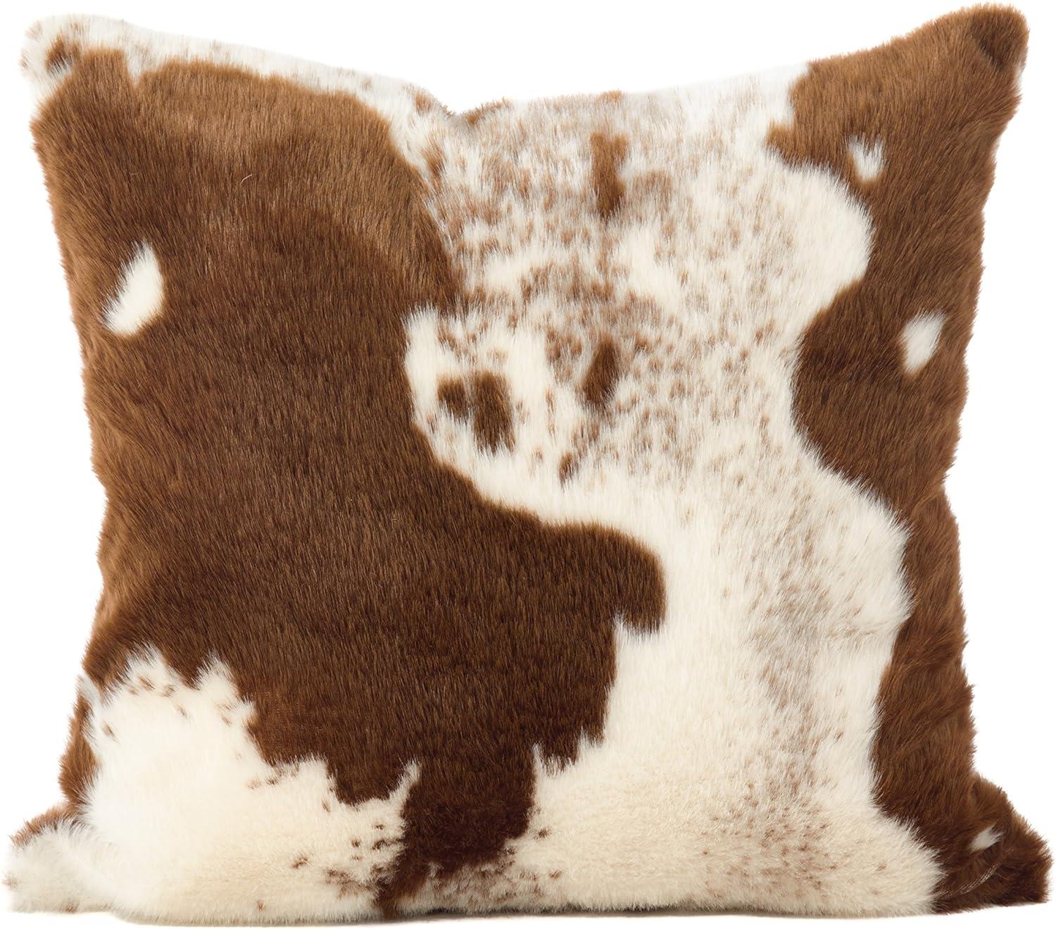 Brown and White Faux Cowhide Down Filled Throw Pillow